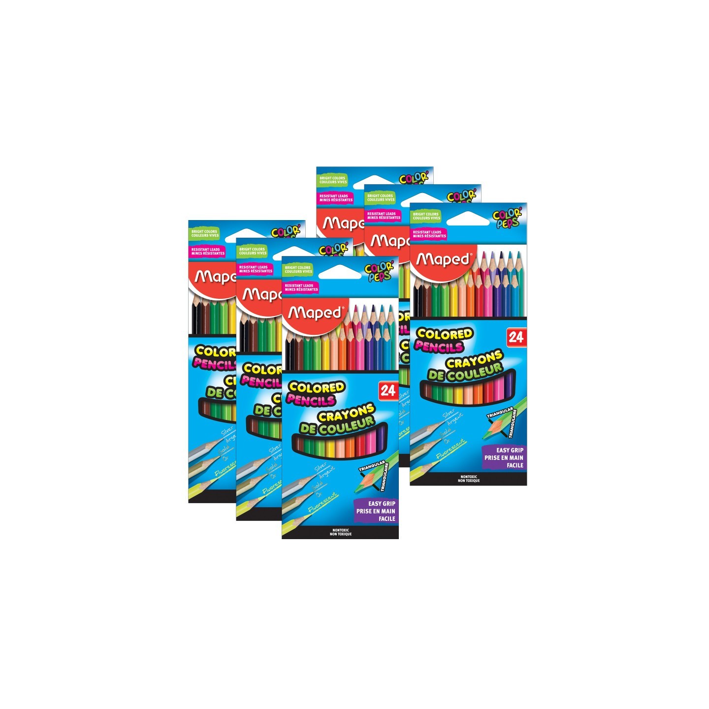 Maped® Triangular Colored Pencils, 24 Per Pack, 6 Packs