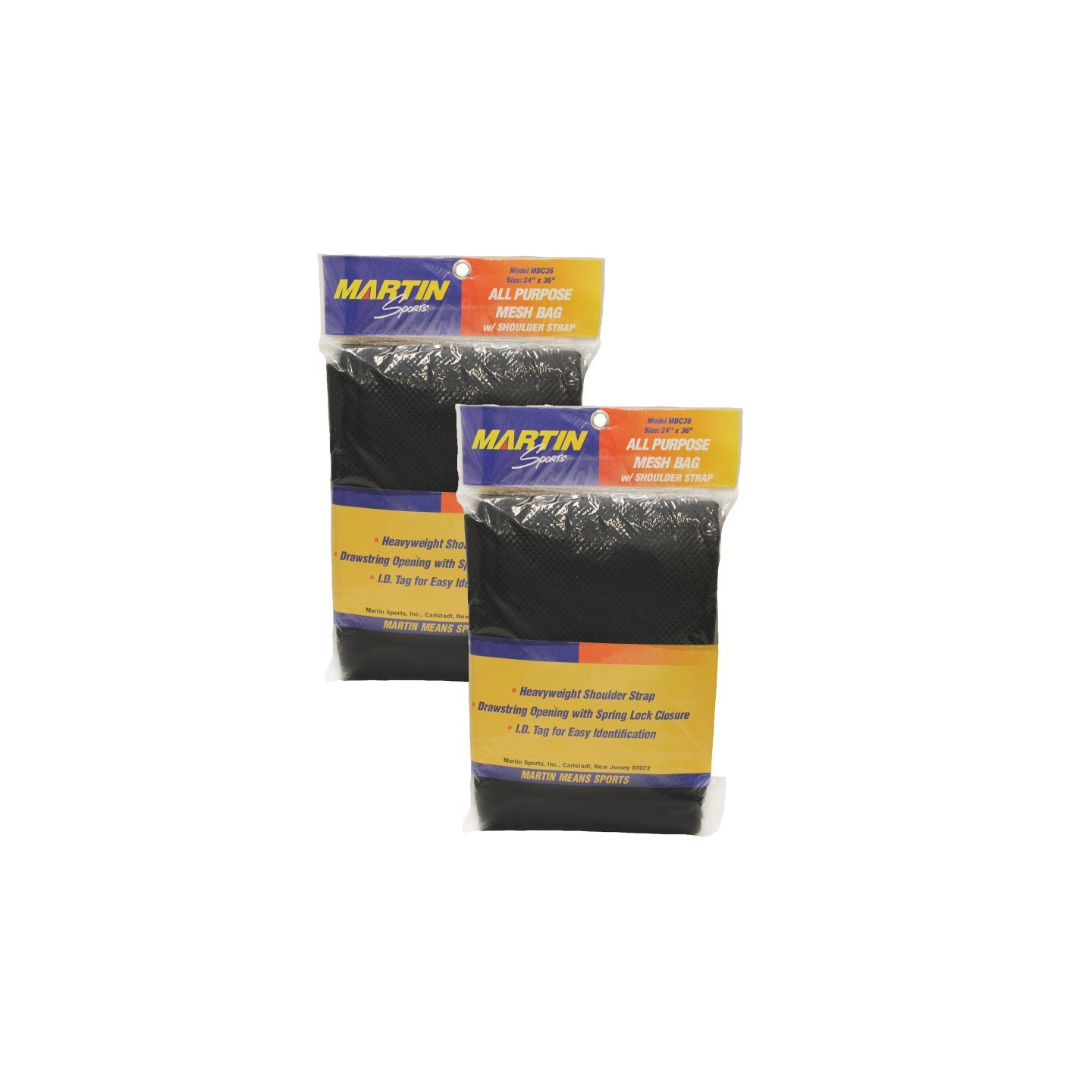 Martin Sports All Purpose Mesh Bag with Carrying Strap, Black, 24" x 36", Pack of 2
