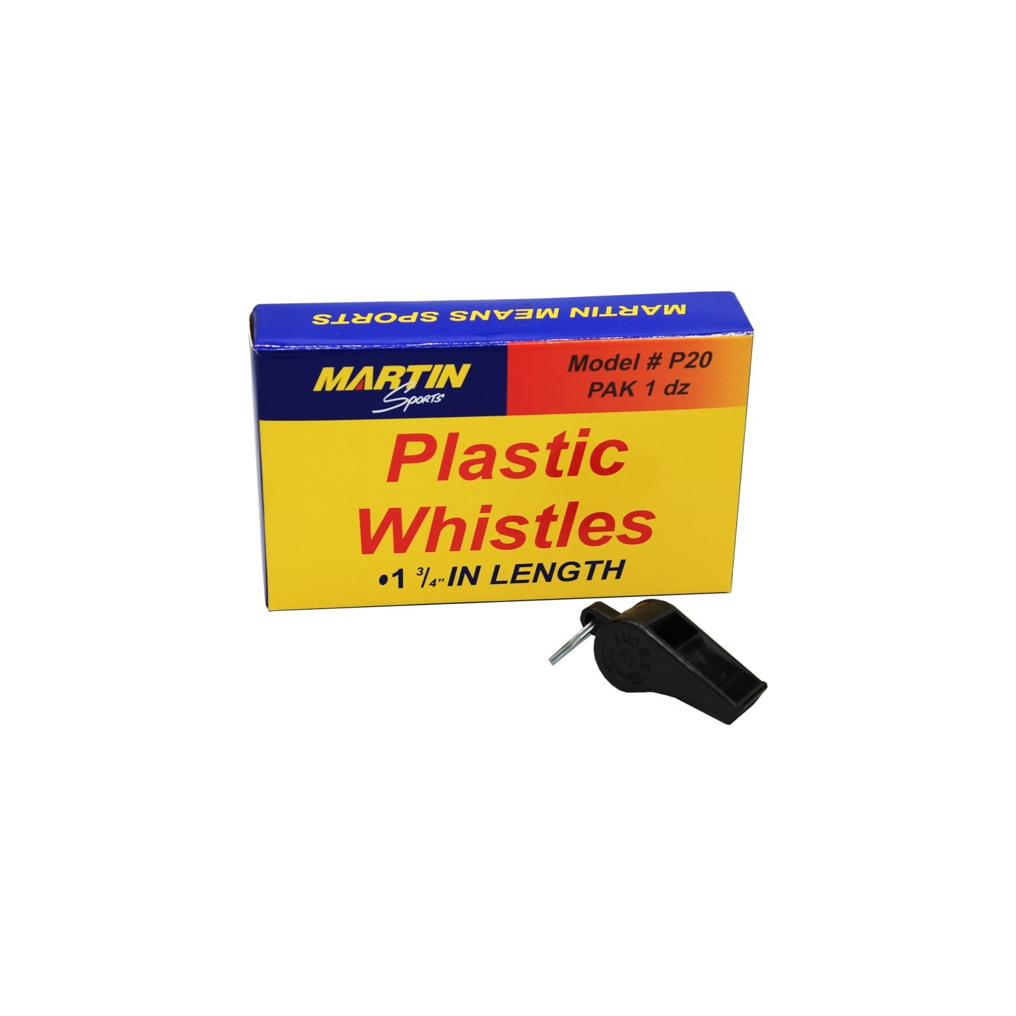 Martin Sports Black Plastic Whistles, Set of 12