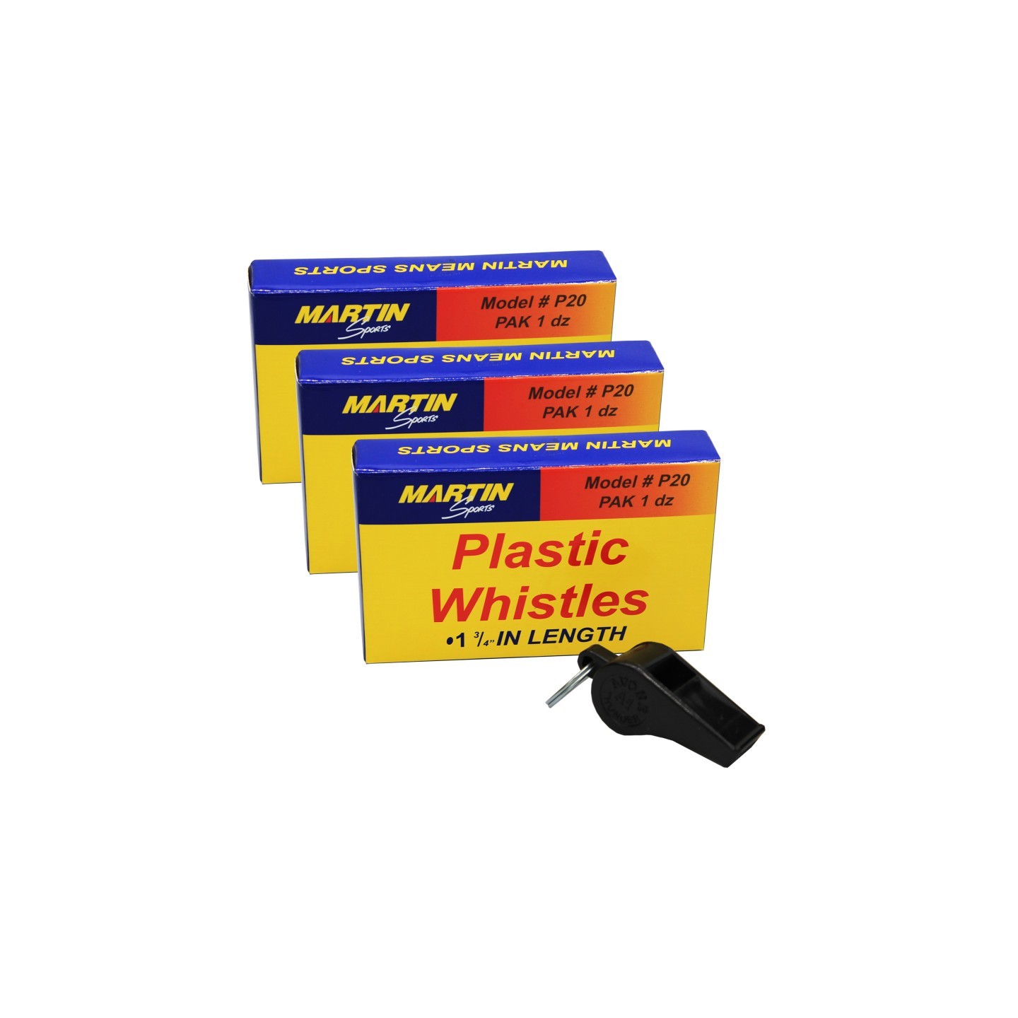 Martin Sports Black Plastic Whistles, 12 Per pack, 3 Packs