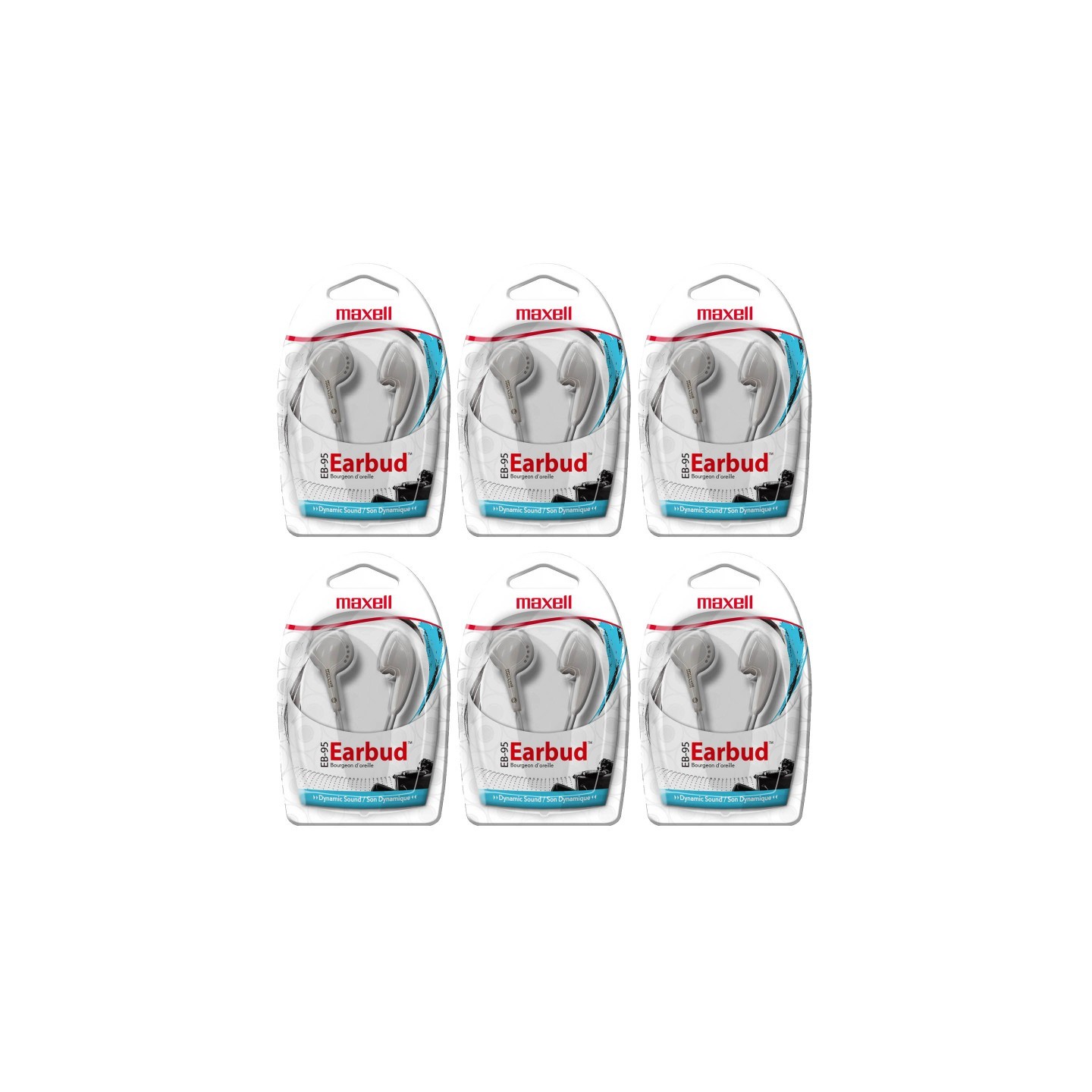 Maxell Budget Stereo Earbuds, White, Pack of 6