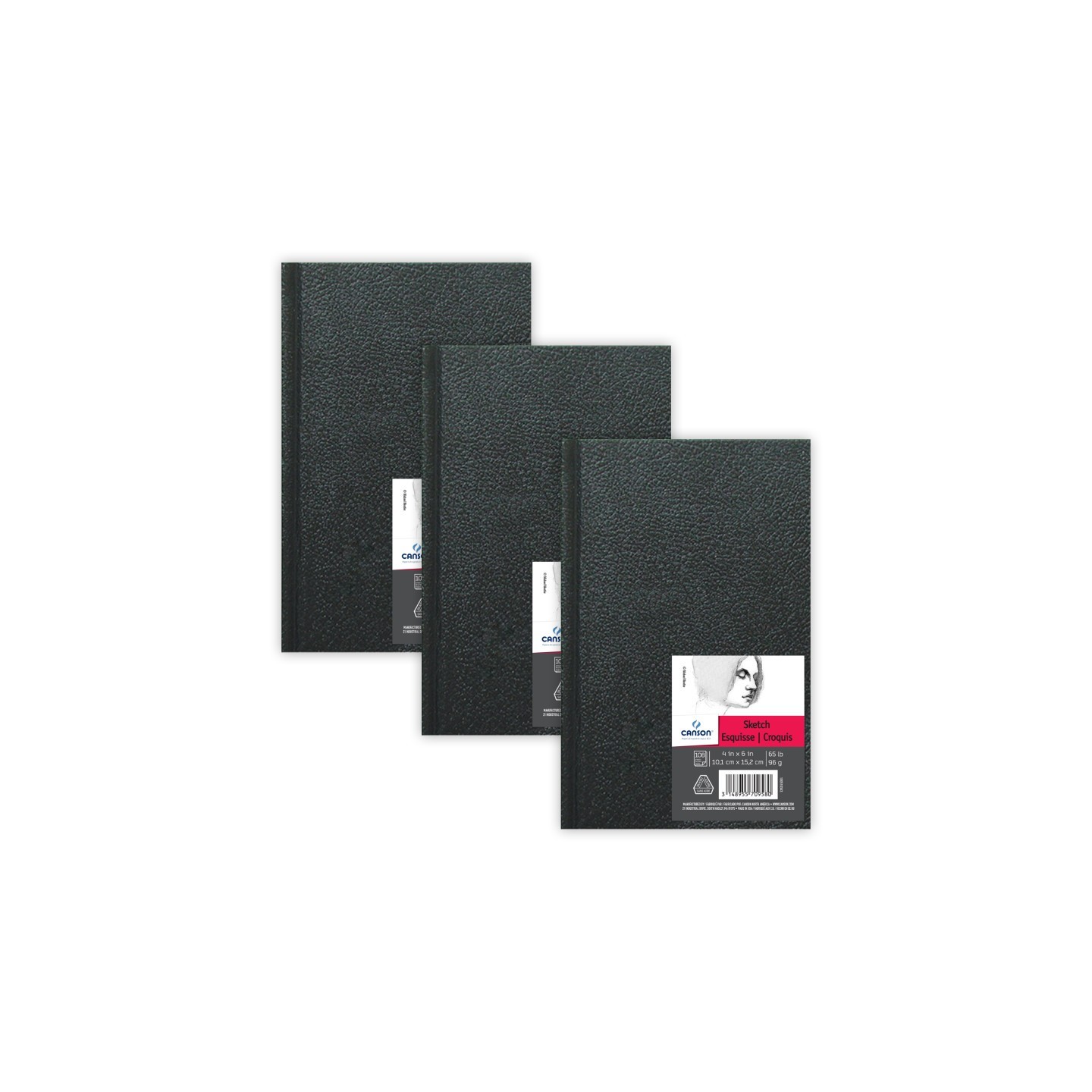 Canson Artist Series Sketch Art Book, Black Cover, Hardbound, 108 Sheet, 4x6 inch, Pack of 3