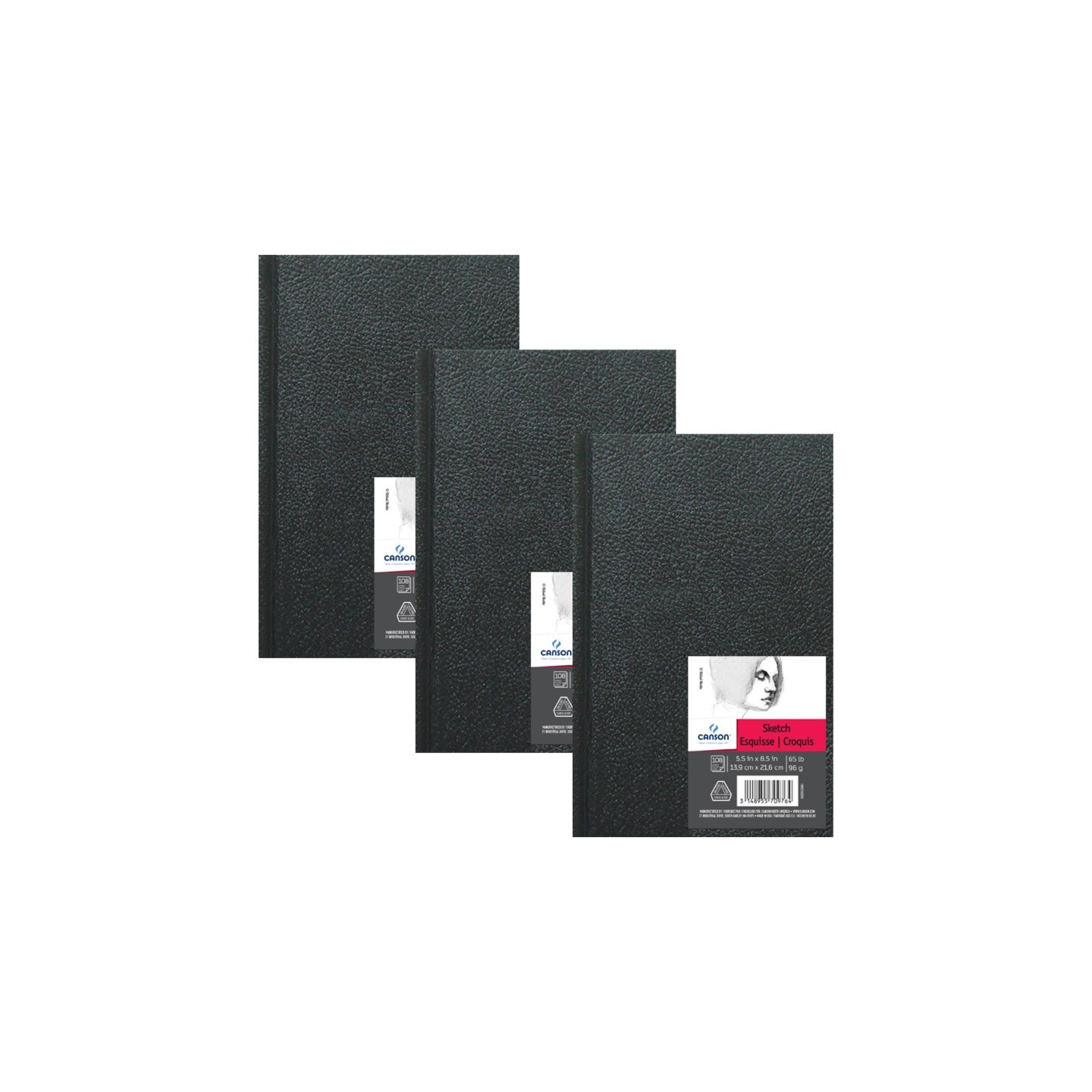 Canson Artist Series Sketch Art Book, Black Cover, Hardbound, 108 Sheet, 5.5x8.5 inch, Pack of 3