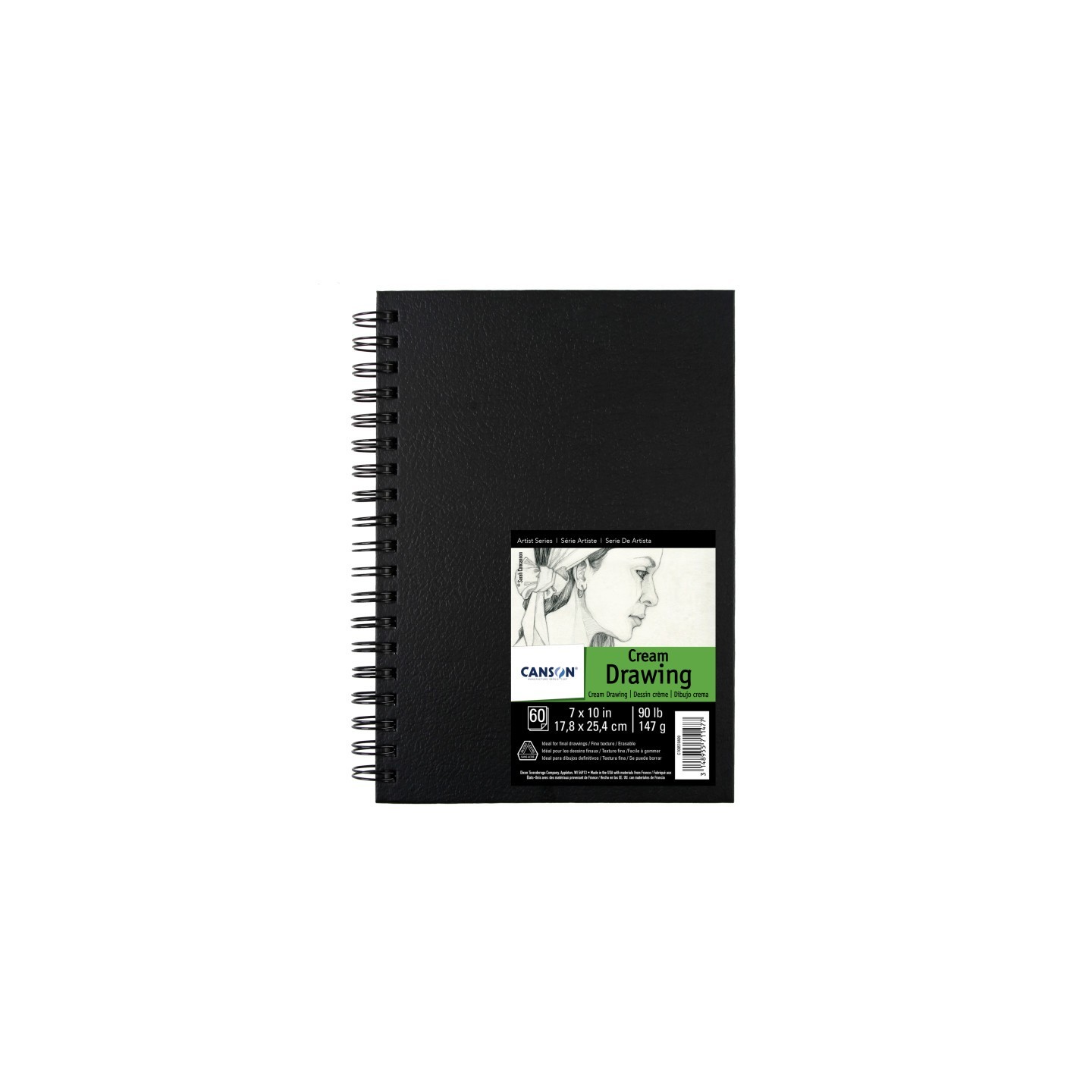 Canson Artist Series Drawing Art Book, Cream Tone, Black Cover, Wire Binding, 60 Sheet, 7x10 inch, 1 Count