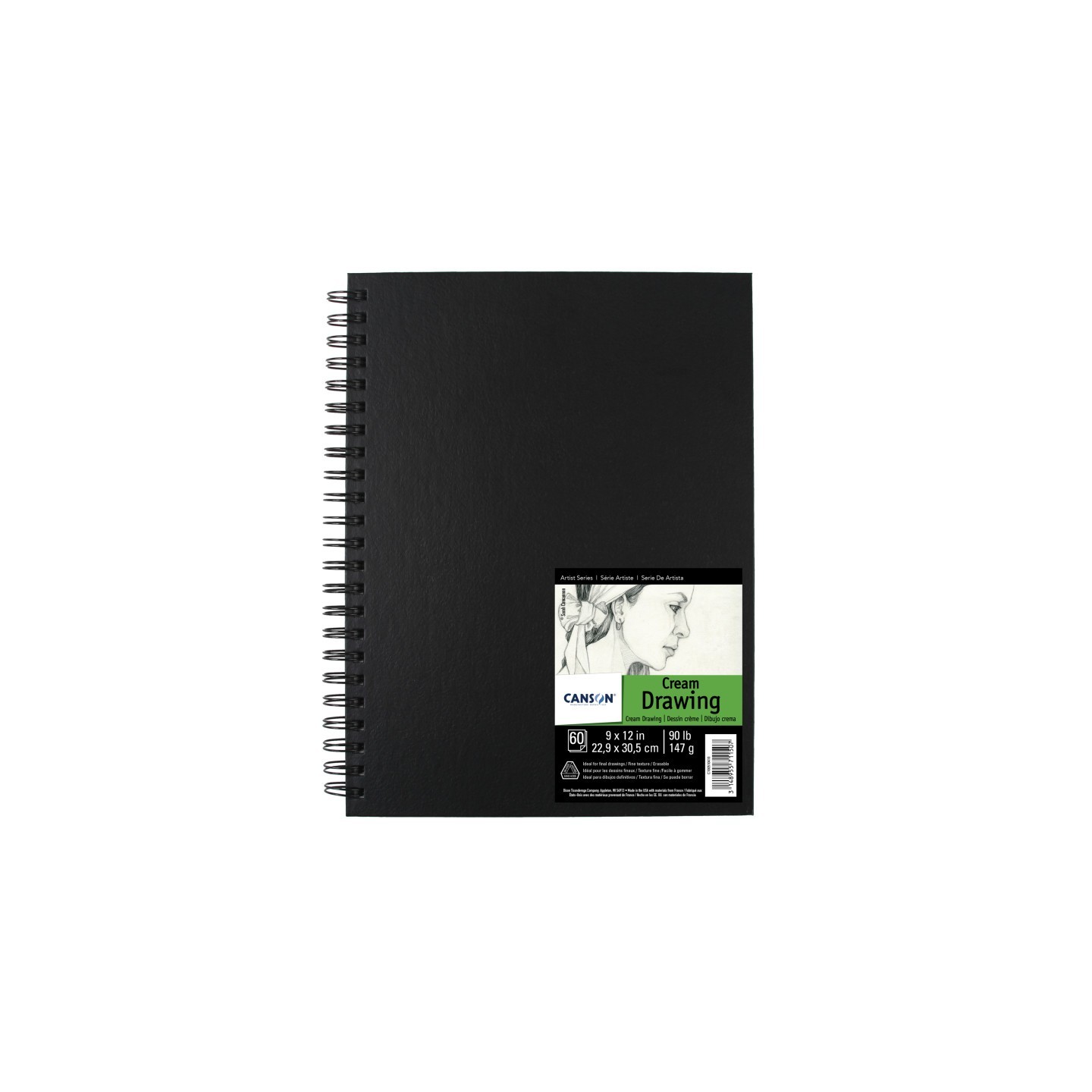 Canson Artist Series Drawing Art Book, Cream Tone, Black Cover, Wire Binding, 60 Sheet, 9x12 inch, 1 Count