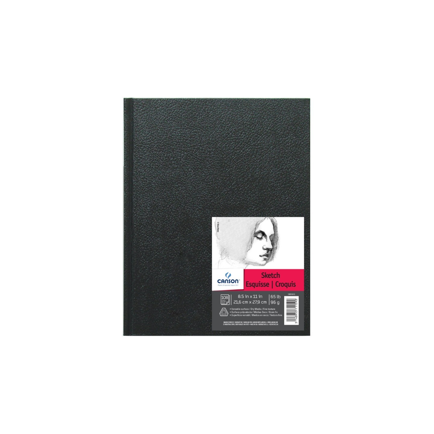Canson Artist Series Sketch Art Book, Black Cover, Hardbound, 108 Sheet, 8.5x11 inch, 1 Count