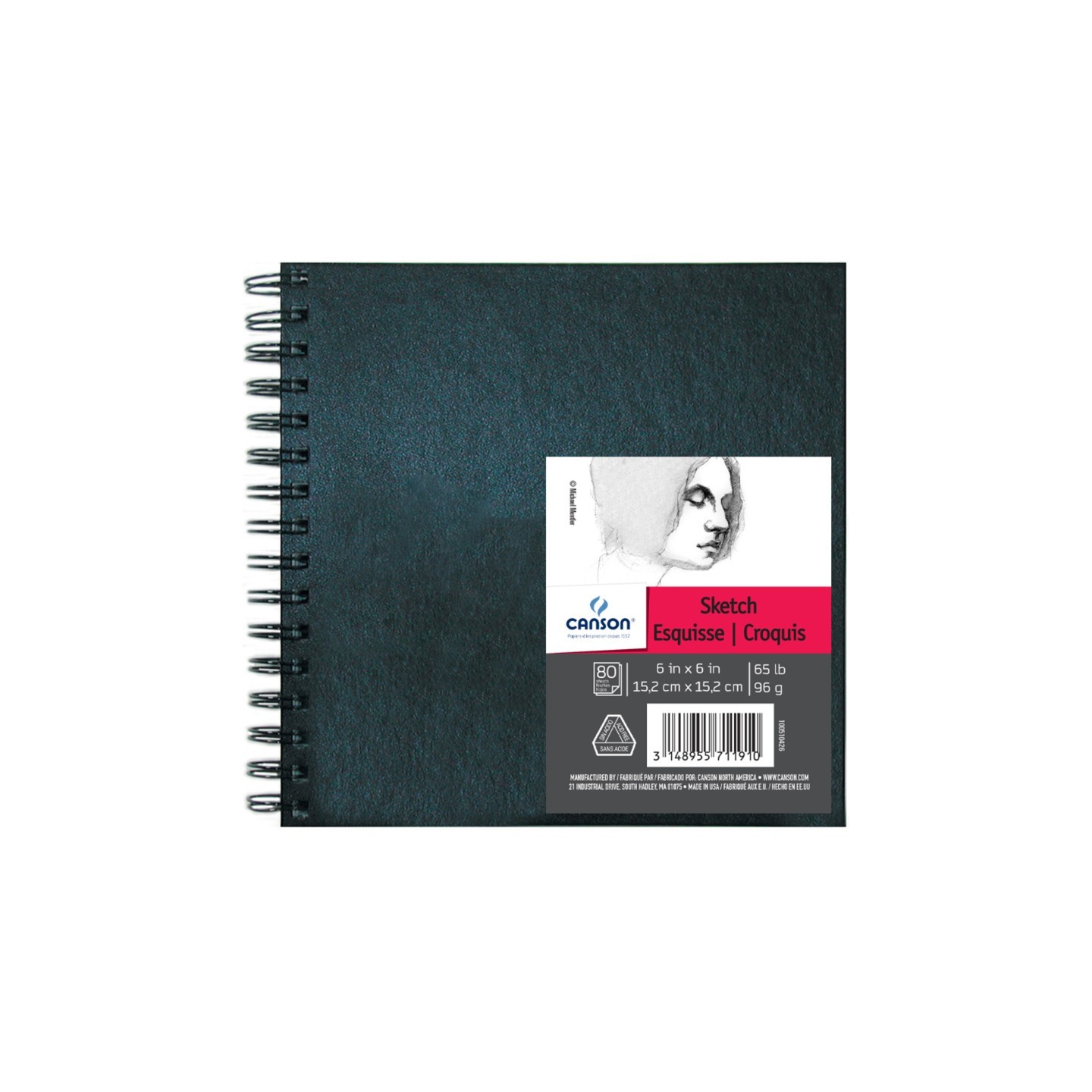 Canson Artist Series Sketch Art Book, Black Cover, Wire Binding, 80 Sheet, 6X6 inch, 1 Count