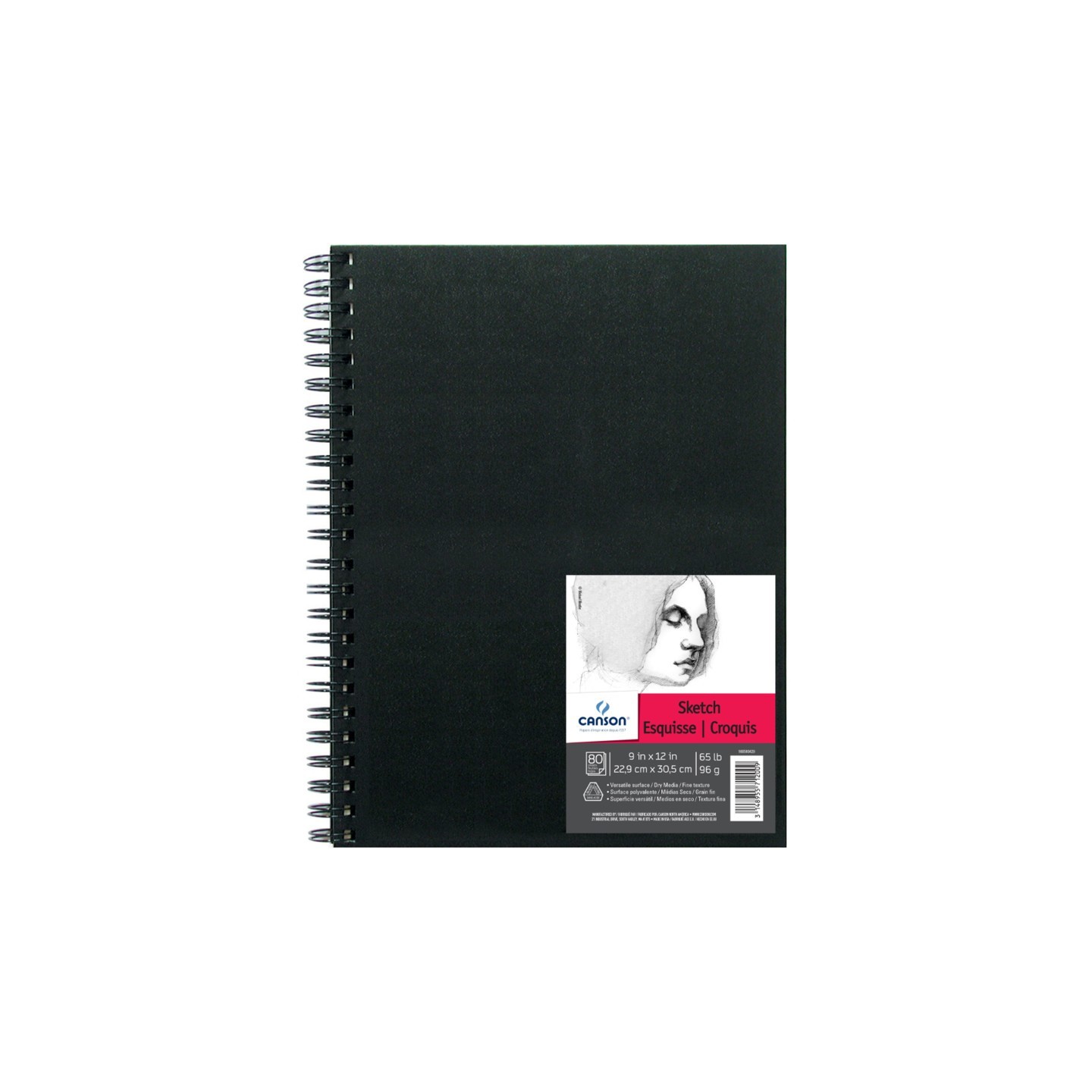 Canson Artist Series Sketch Art Book, Black Cover, Wire Binding, 80 Sheet, 9x12 inch, 1 Count