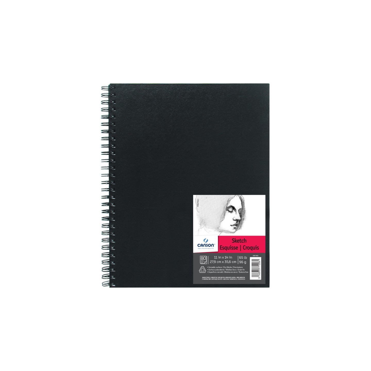 Canson Artist Series Sketch Art Book, Black Cover, Wire Binding, 80 Sheet, 11x14 inch, 1 Count