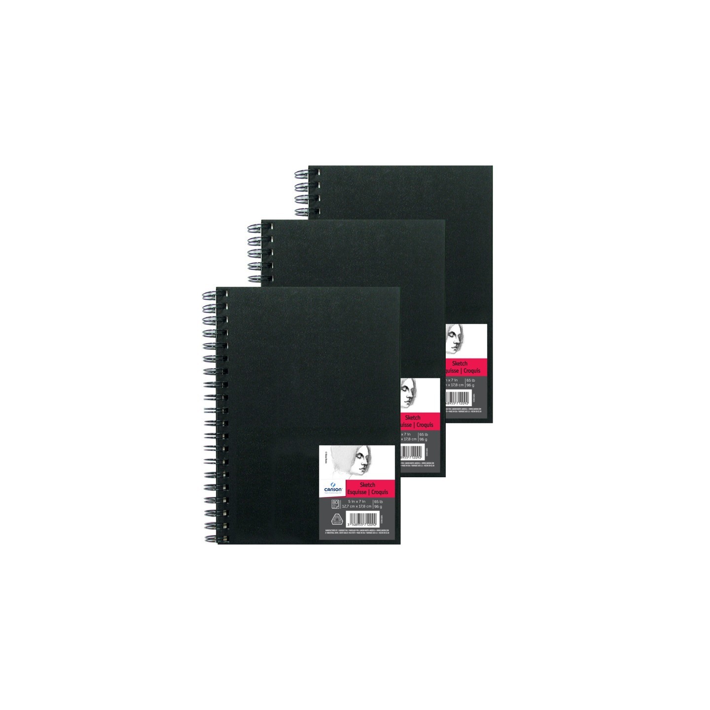 Canson Artist Series Sketch Art Book, Black Cover, Wire Binding, 80 Sheet, 5X7 inch, Pack of 3