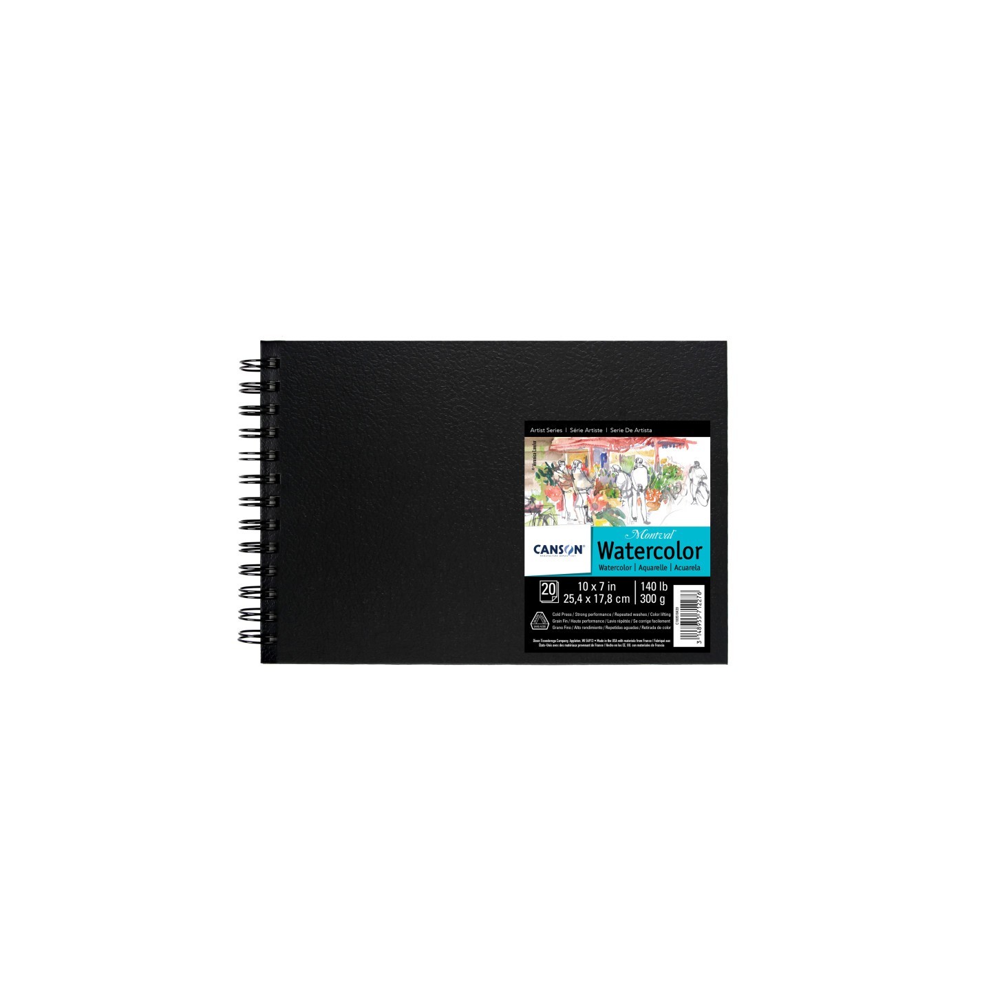 Canson Artist Series Montval Watercolor Art Book, Black Cover, Side Wire Binding, 20 Sheet, 10x7 inch, 1 Count