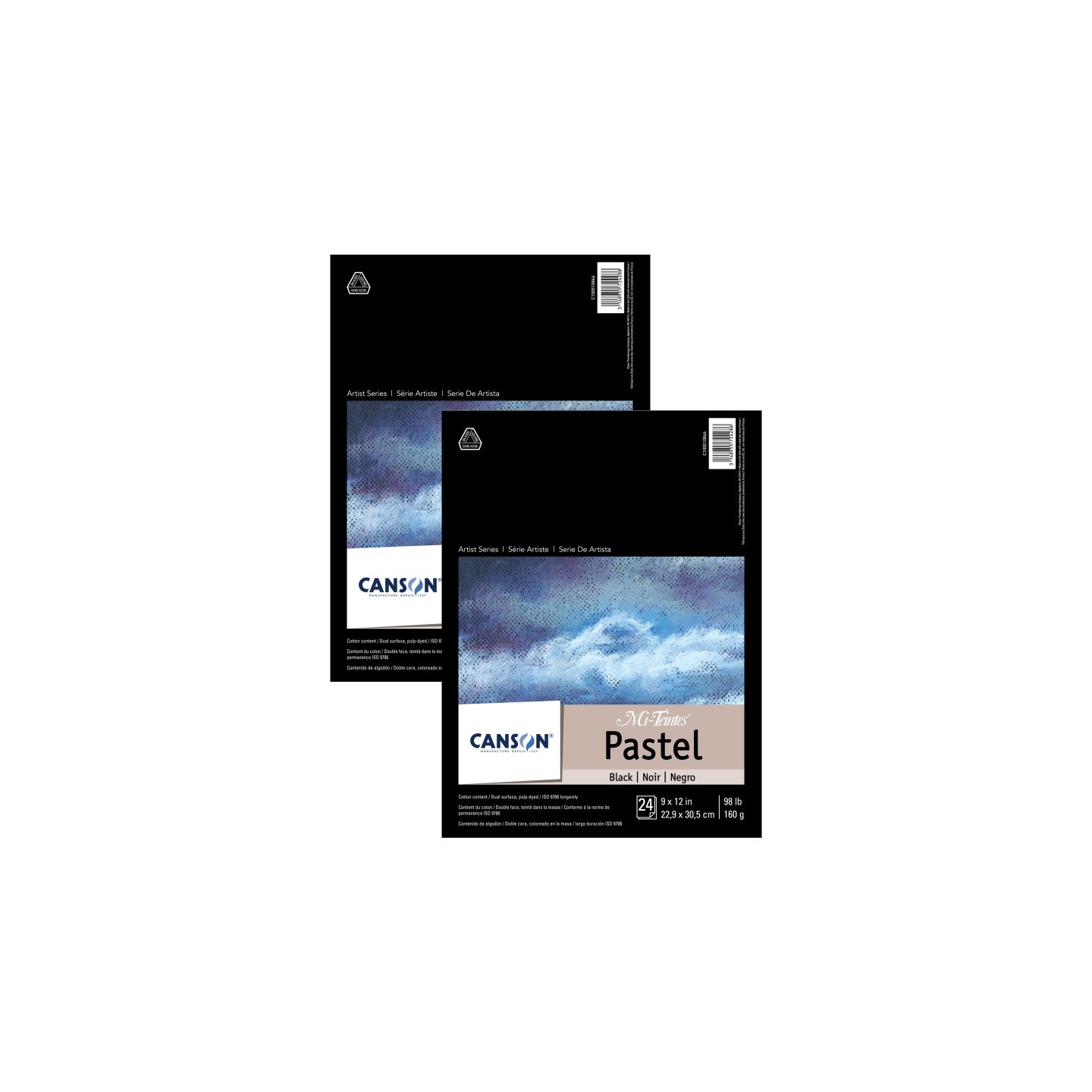 Canson Artist Series Mi-Teintes Pastel Pad, Black, Foldover Binding, 24 Sheet, 9x12 inch, Pack of 2