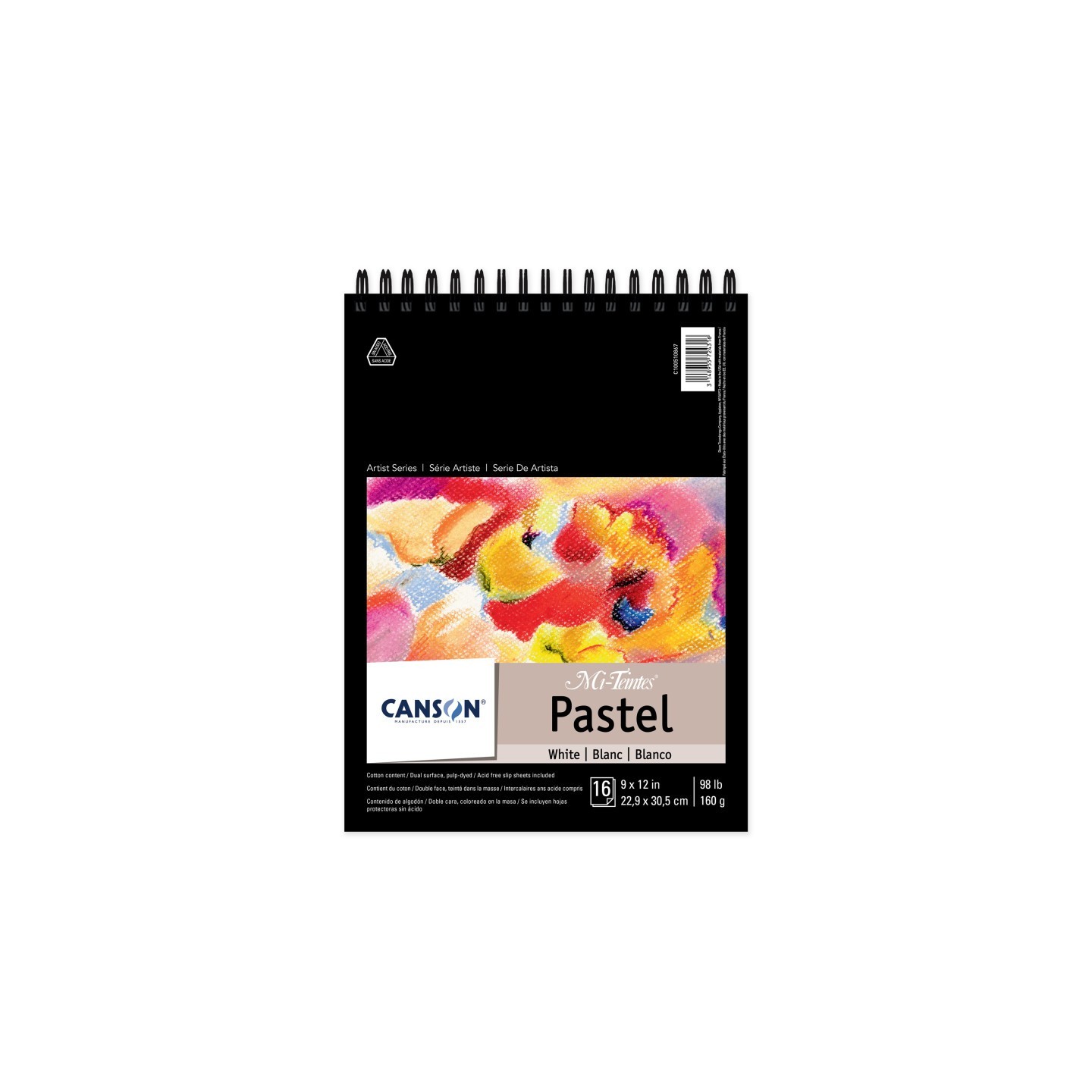 Canson Artist Series Mi-Teintes Pastel Pad, White, Top Wire Binding, 16 Sheet, 9x12 inch, 1 Count