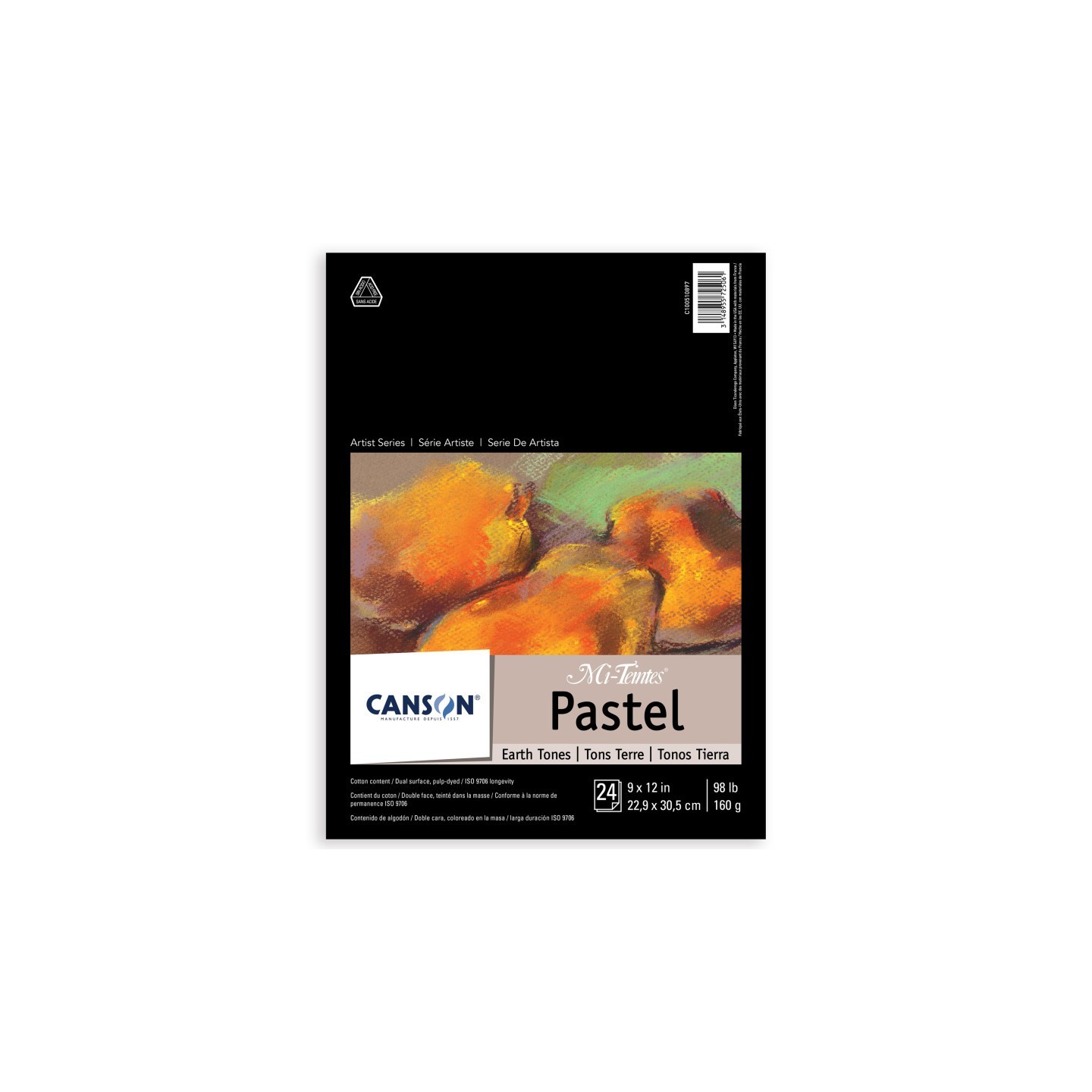 Canson Artist Series Mi-Teintes Pastel Pad, Earth Tones, Foldover Binding, 24 Sheet, 9x12 inch, 1 Count