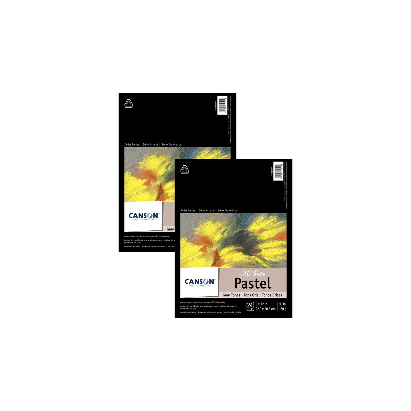 Canson Artist Series Mi-Teintes Pastel Pad, Gray Tones, Foldover Binding, 24 Sheet, 9x12 inch, Pack of 2
