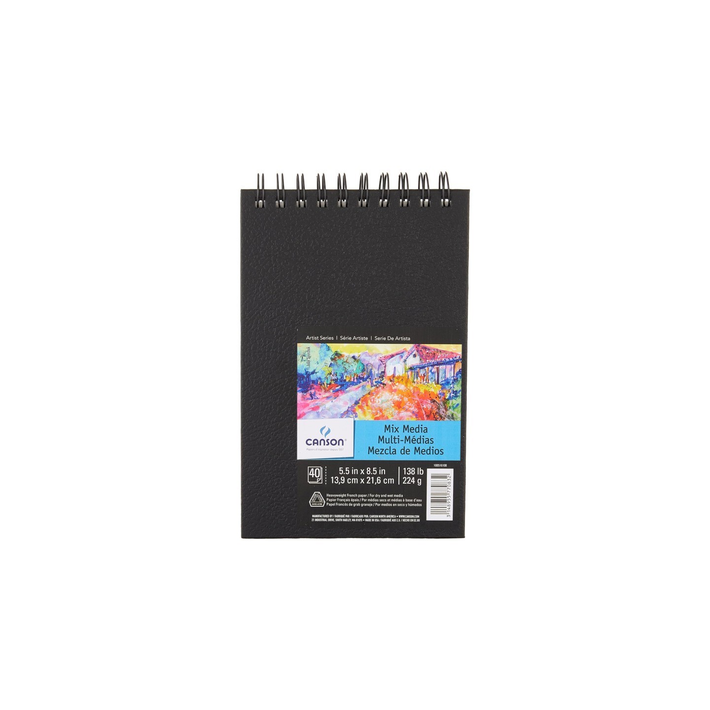 Canson Artist Series Mixed Media Art Book, Black Cover, Side Wire Binding, 40 Sheet, 14X21.6 inch, 1 Count
