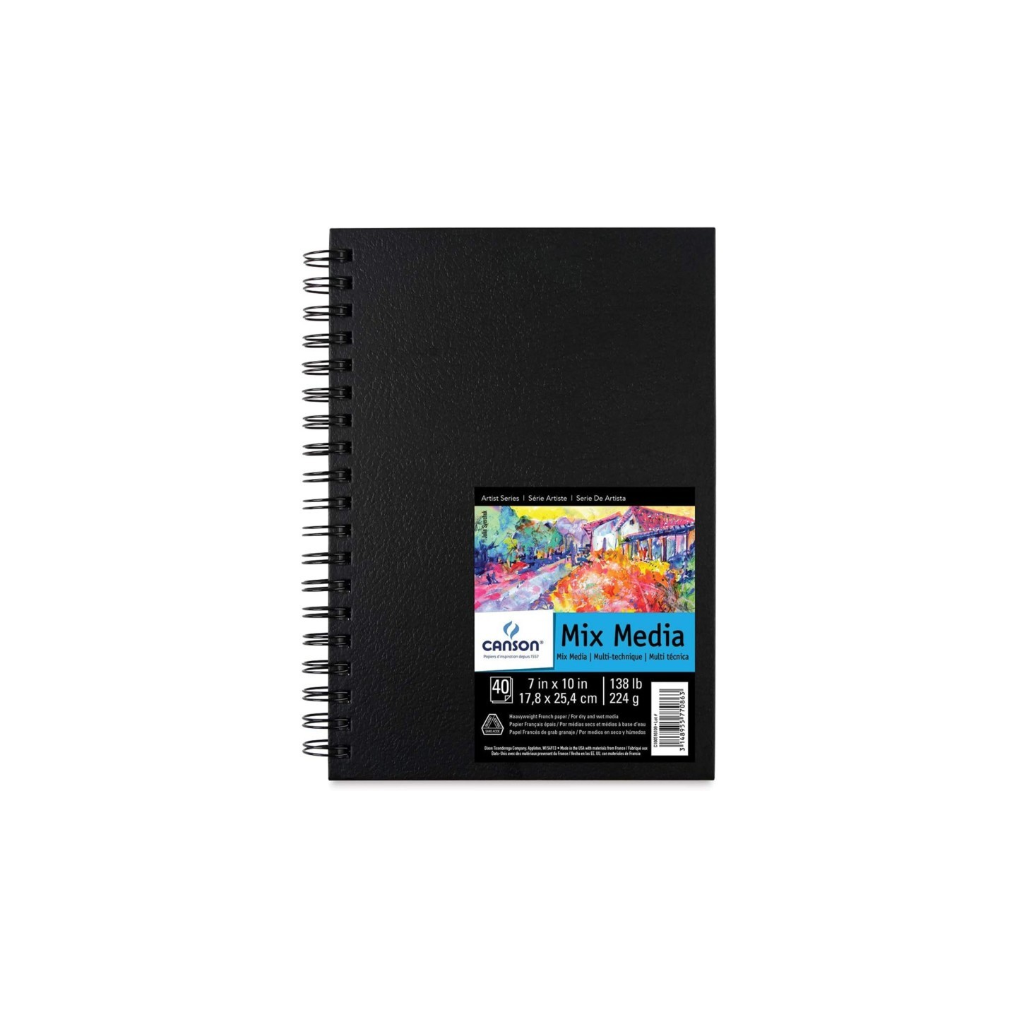 Canson Artist Series Mixed Media Art Book, Black Cover, Side Wire Binding, 40 Sheet, 7x10 inch, 1 Count