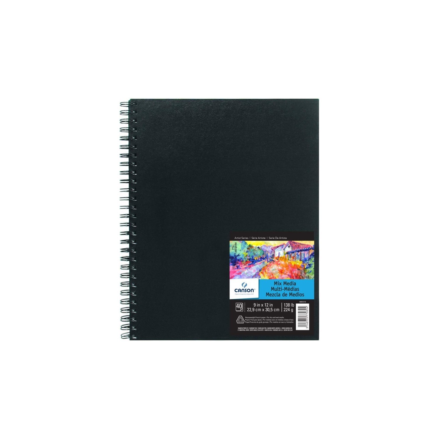 Canson Artist Series Mixed Media Art Book, Black Cover, Side Wire Binding, 10 Sheet, 9x12 inch, 1 Count
