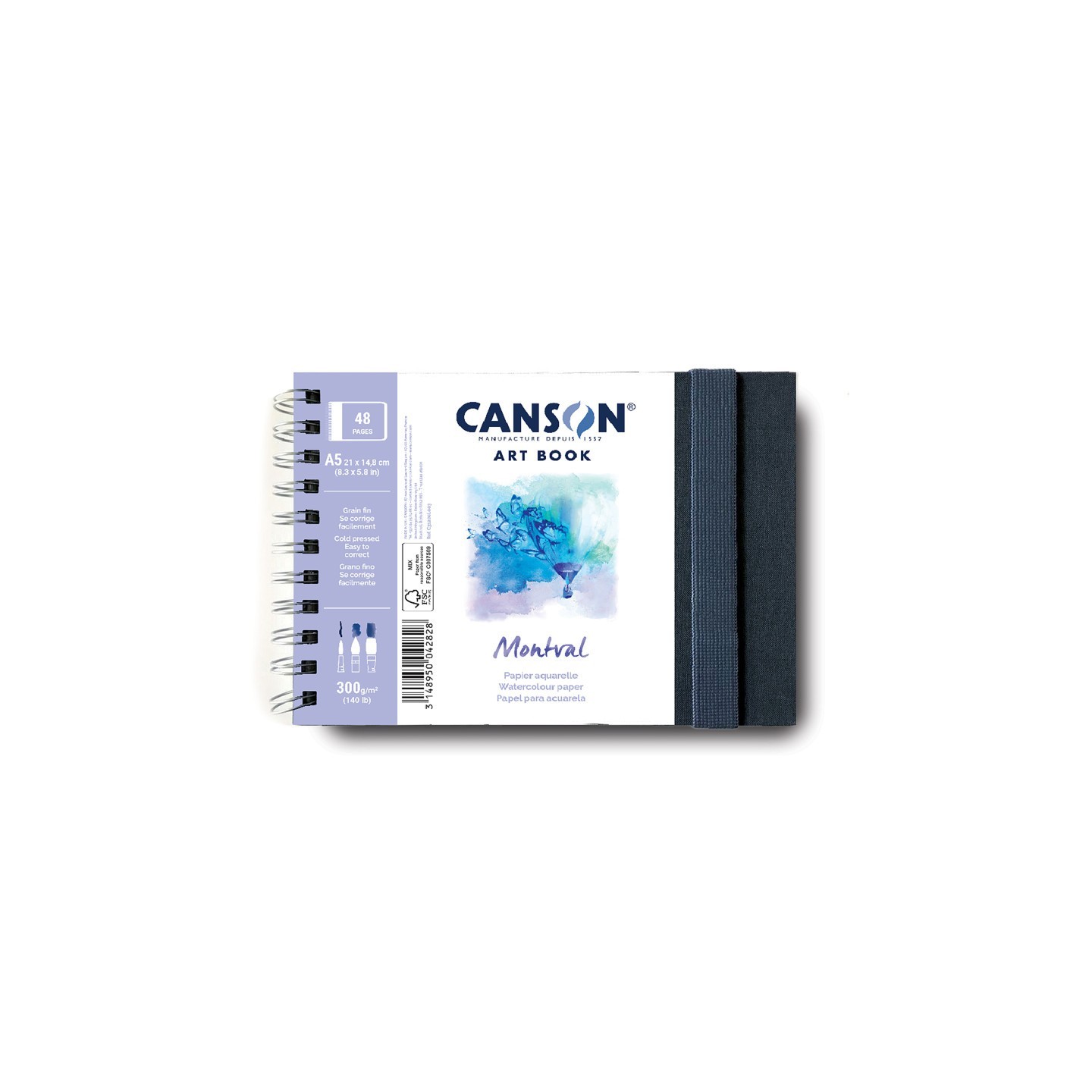 Canson Artist Series Montval Watercolor Art Book, Fabric Cover, Side Wire Binding, 48 Sheet, 8.3x5.8 inch, 1 Count