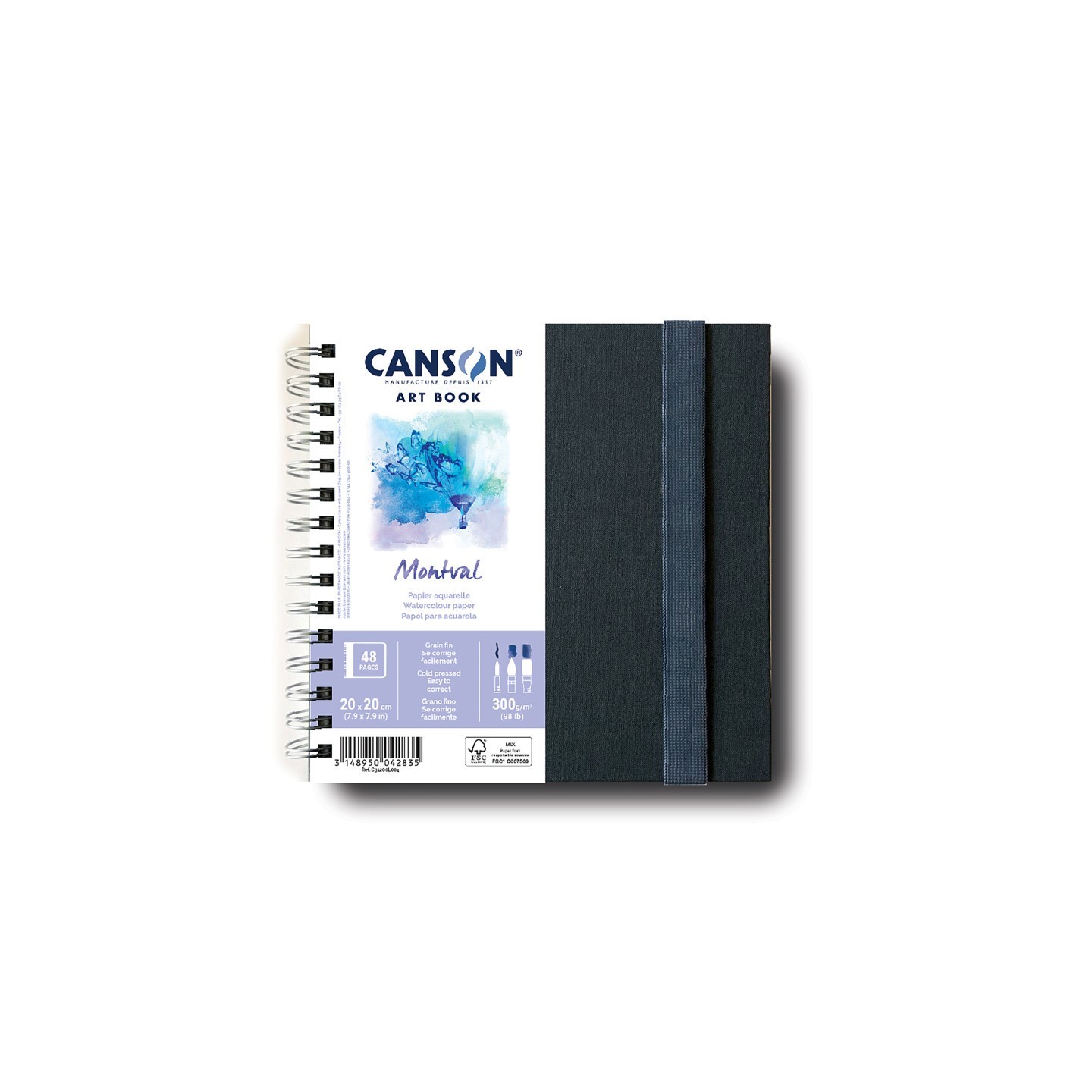 Canson Artist Series Montval Watercolor Art Book, Fabric Cover, Side Wire Binding, 48 Sheet, 7.8x7.8 inch, 1 Count