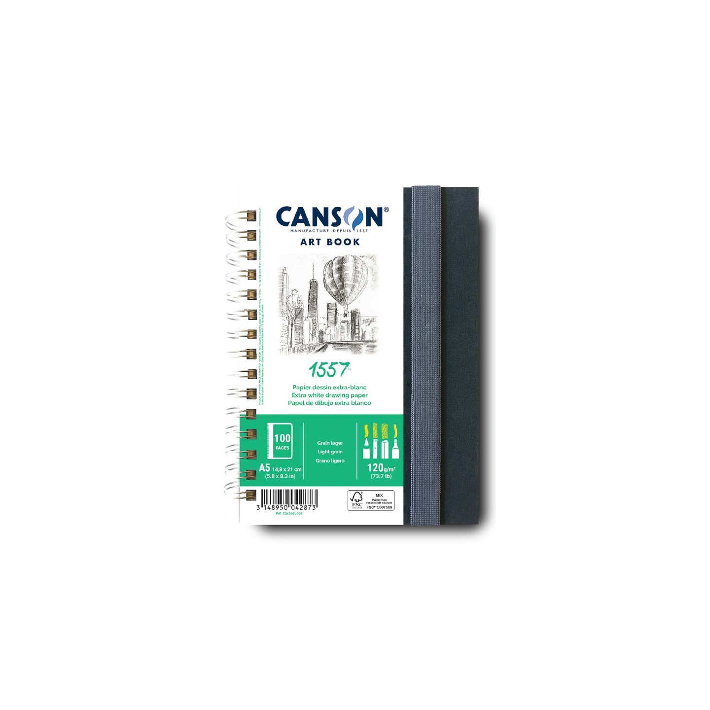 Canson Artist Series 1557 Sketch Art Book, Fabric Cover, Side Wire Binding, 50 Sheet, 5.8x8.3 inch, 1 Count