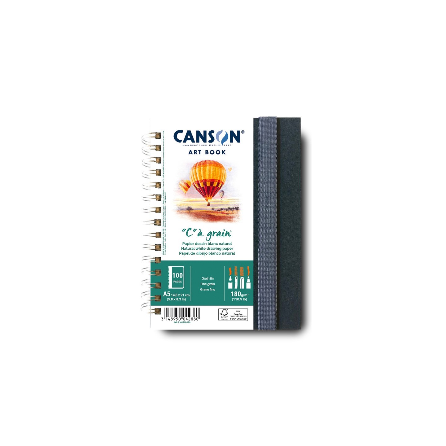 Canson Artist Series C à Grain Drawing Art Book, Fabric Cover, Side Wire Binding, 100 Sheet, 5.8x8.3 inch, 1 Count