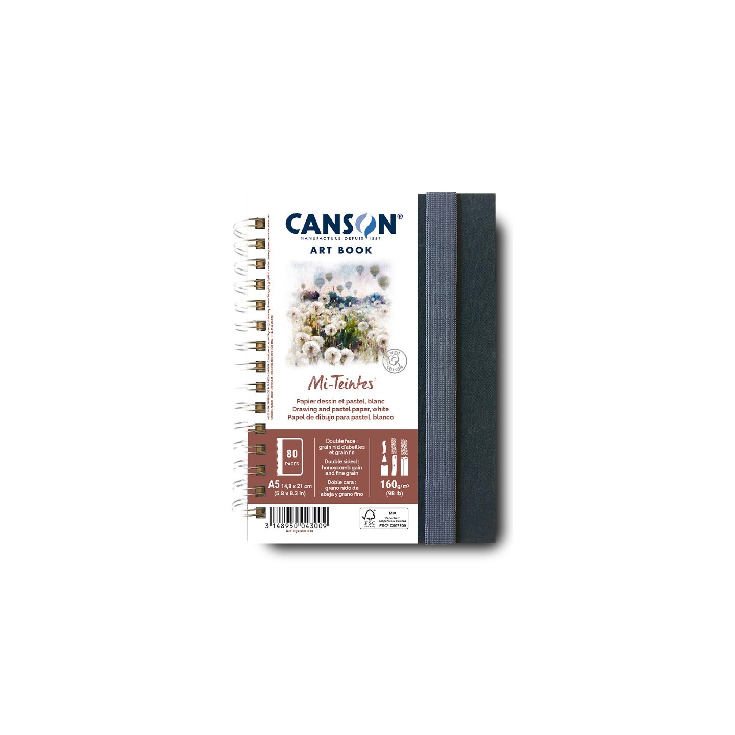 Canson Artist Series Mi-Teintes Pastel & Drawing Art Book, Fabric Cover, Side Wire Binding, 80 Sheet, 5.8x8.3 inch, 1 Count
