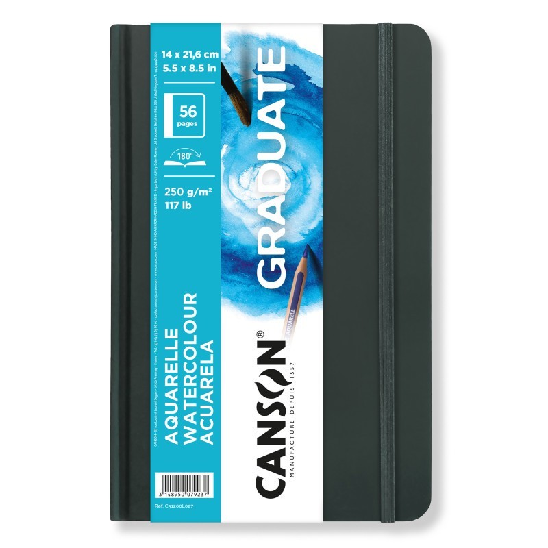 Canson Graduate Watercolor Art Book, Hard Cover Binding, 28 Sheet, 5.5x8.5 inch, 1 Count
