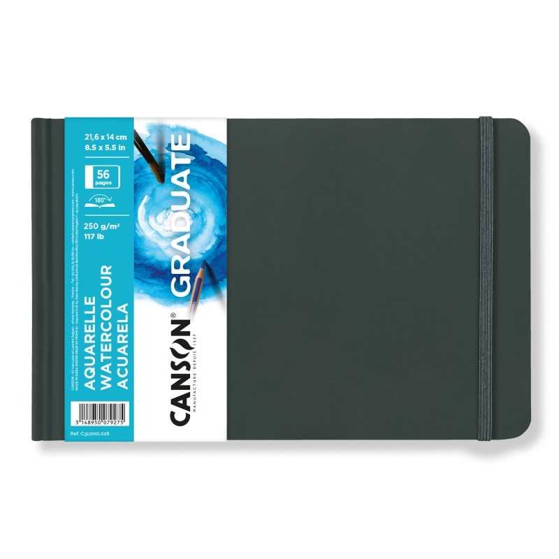 Canson Graduate Watercolor Art Book, Hard Cover Binding, 28 Sheet, 8.5x5.5 inch, 1 Count