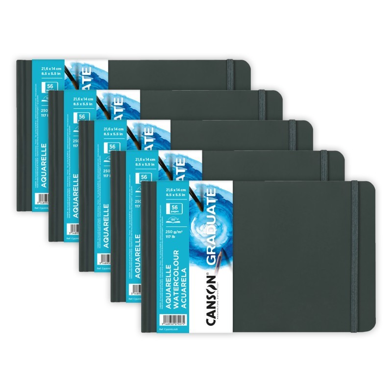 Canson Graduate Watercolor Art Book, Hard Cover Binding, 28 Sheet, 8.5x5.5 inch, Pack of 5