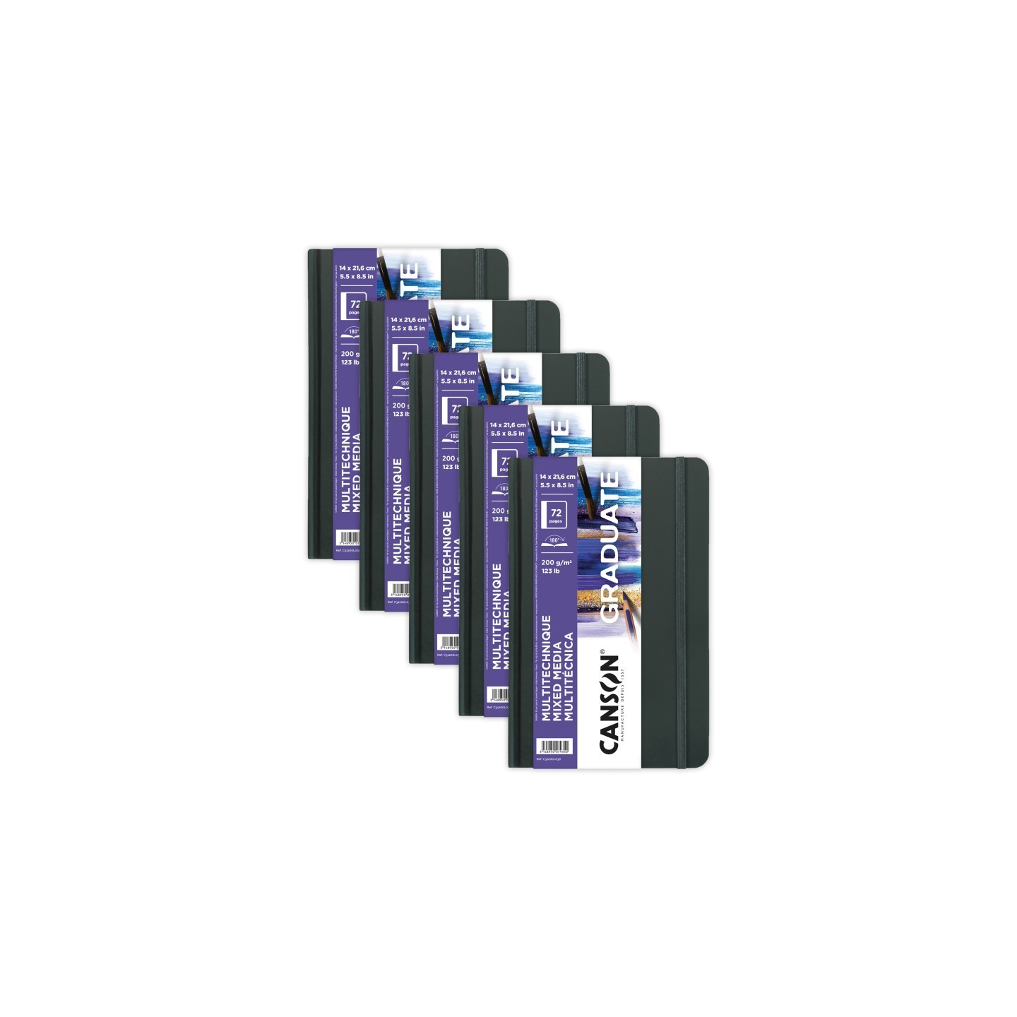 Canson Graduate Mixed Media Art Book, Hard Cover Binding, 36 Sheet, 5.5x8.5 inch, Pack of 5