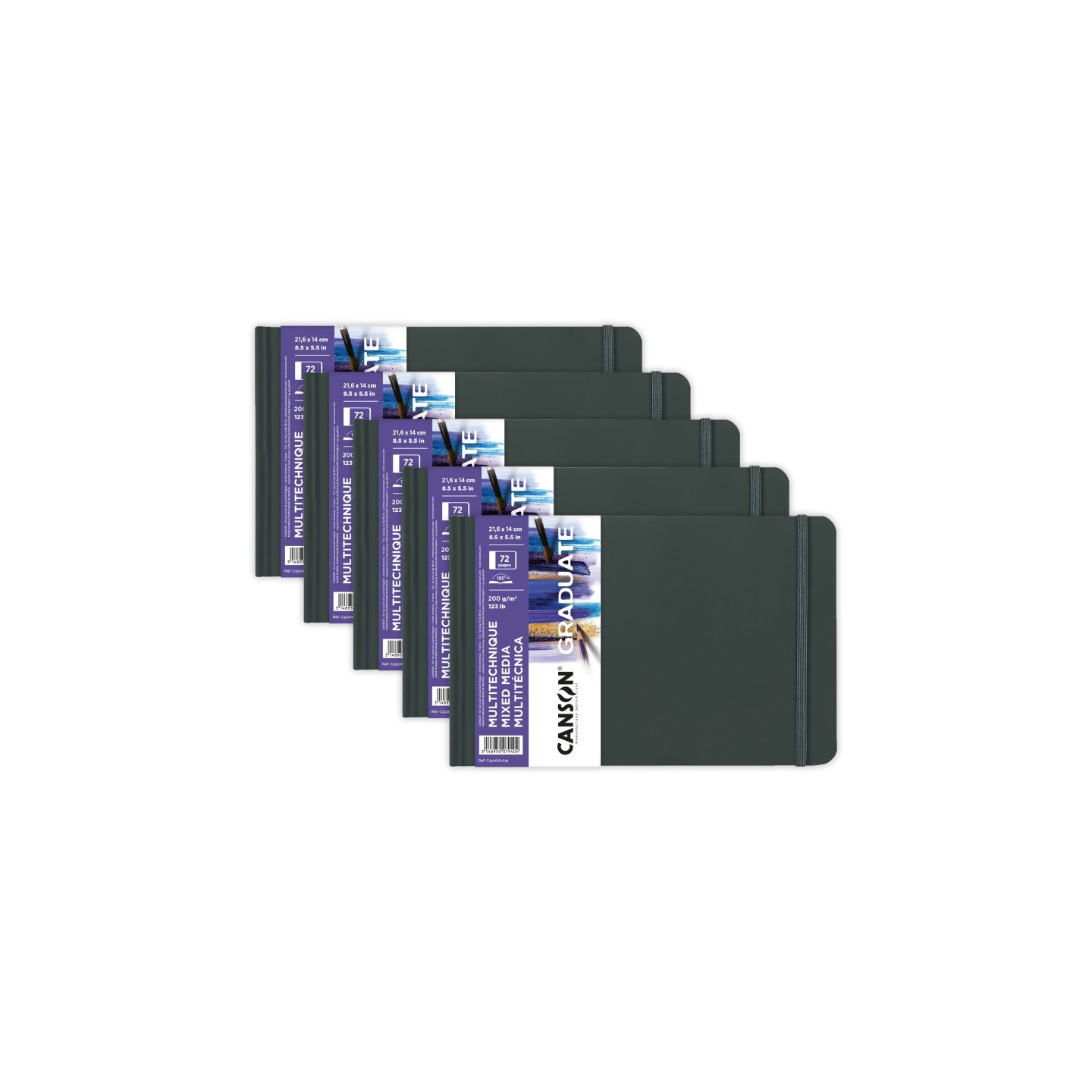 Canson Graduate Mixed Media Art Book, Hard Cover Binding, 36 Sheet, 8.5x5.5 inch, Pack of 5