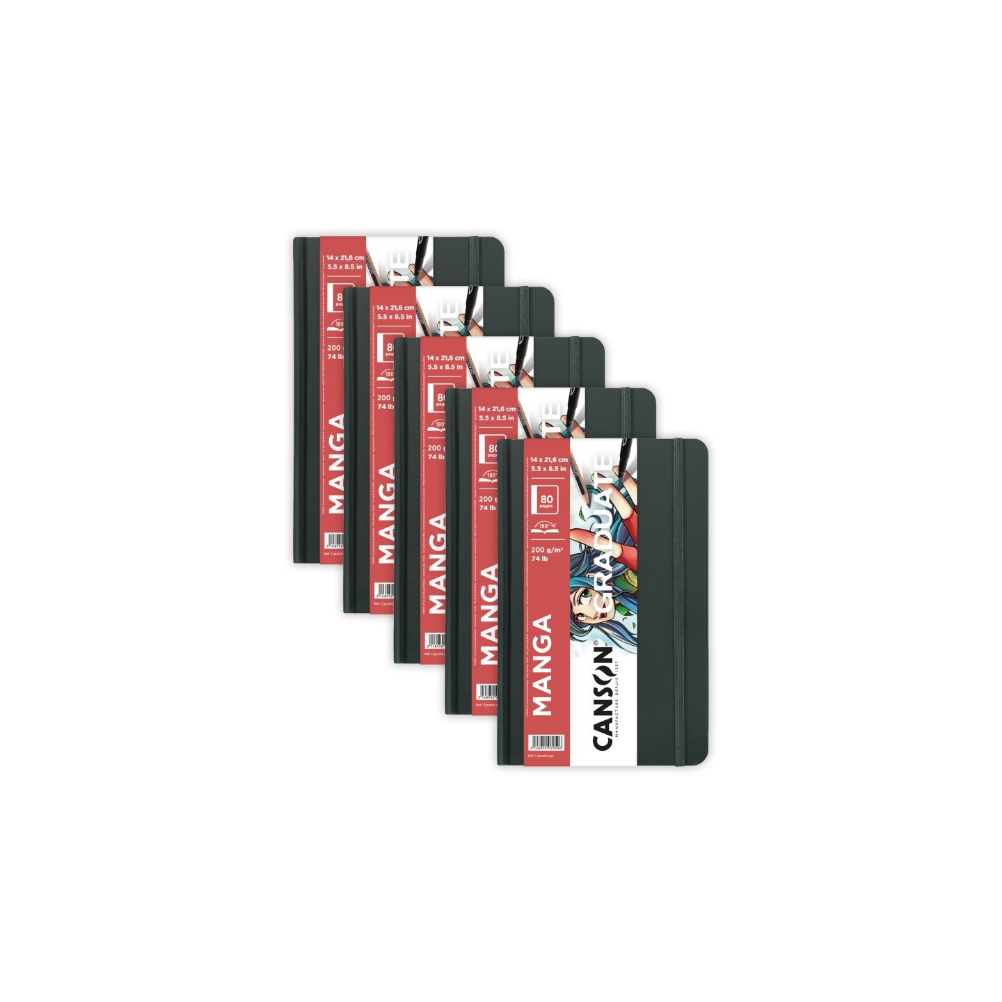 Canson Graduate Manga Art Book, Hard Cover Binding, 10 Sheet, 5.5x8.5 inch, Pack of 5