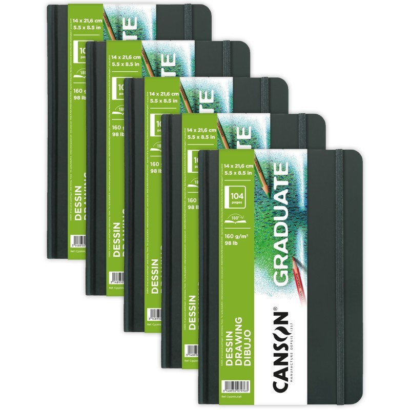 Canson Graduate Drawing Art Book, Hard Cover Binding, 52 Sheet, 5.5x8.5 inch, Pack of 5