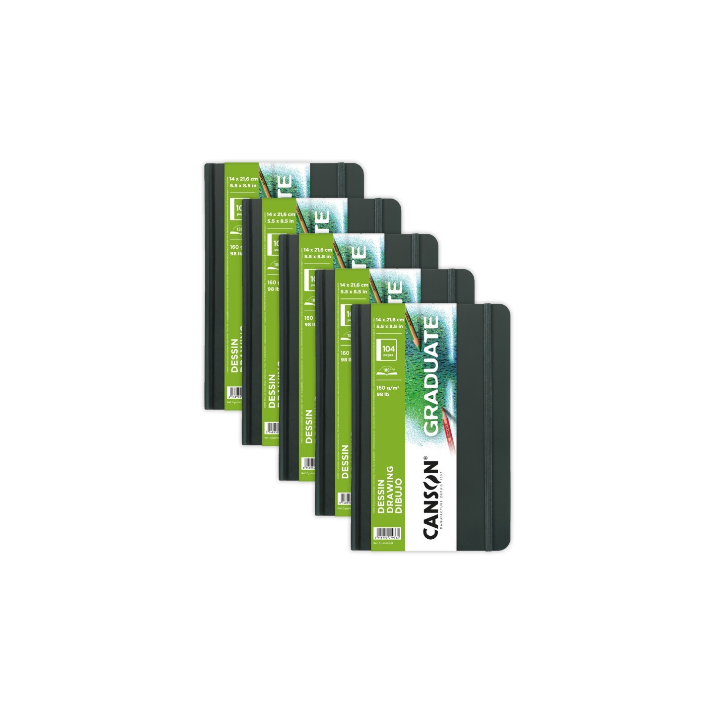 Canson Graduate Drawing Art Book, Hard Cover Binding, 52 Sheet, 5.5x8.5 inch, Pack of 5