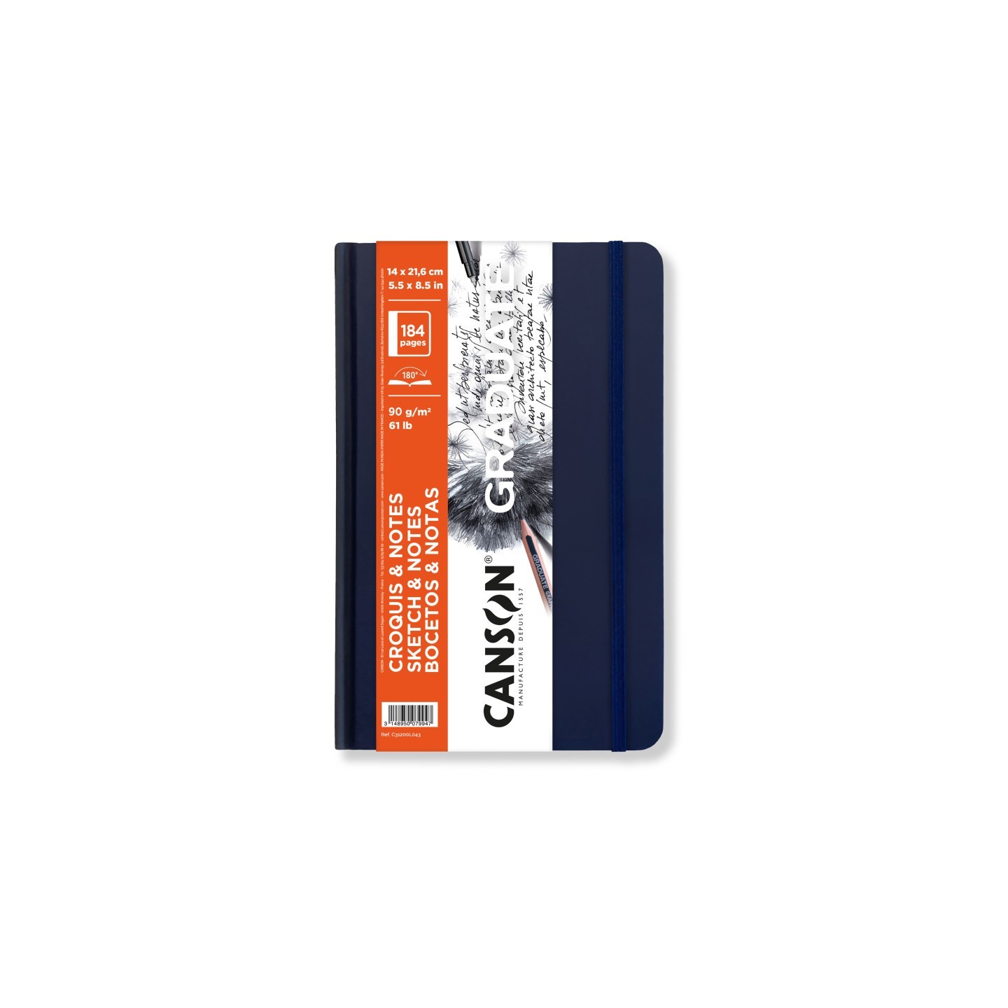 Canson Graduate Sketch & Notes Art Book, Dark Blue, Hard Cover Binding, 92 Sheet, 5.5x8.5 inch, 1 Count