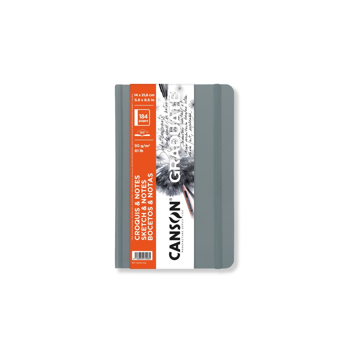 Canson Graduate Sketch & Notes Art Book, Light Gray, Hard Cover Binding, 92 Sheet, 5.5x8.5 inch, 1 Count