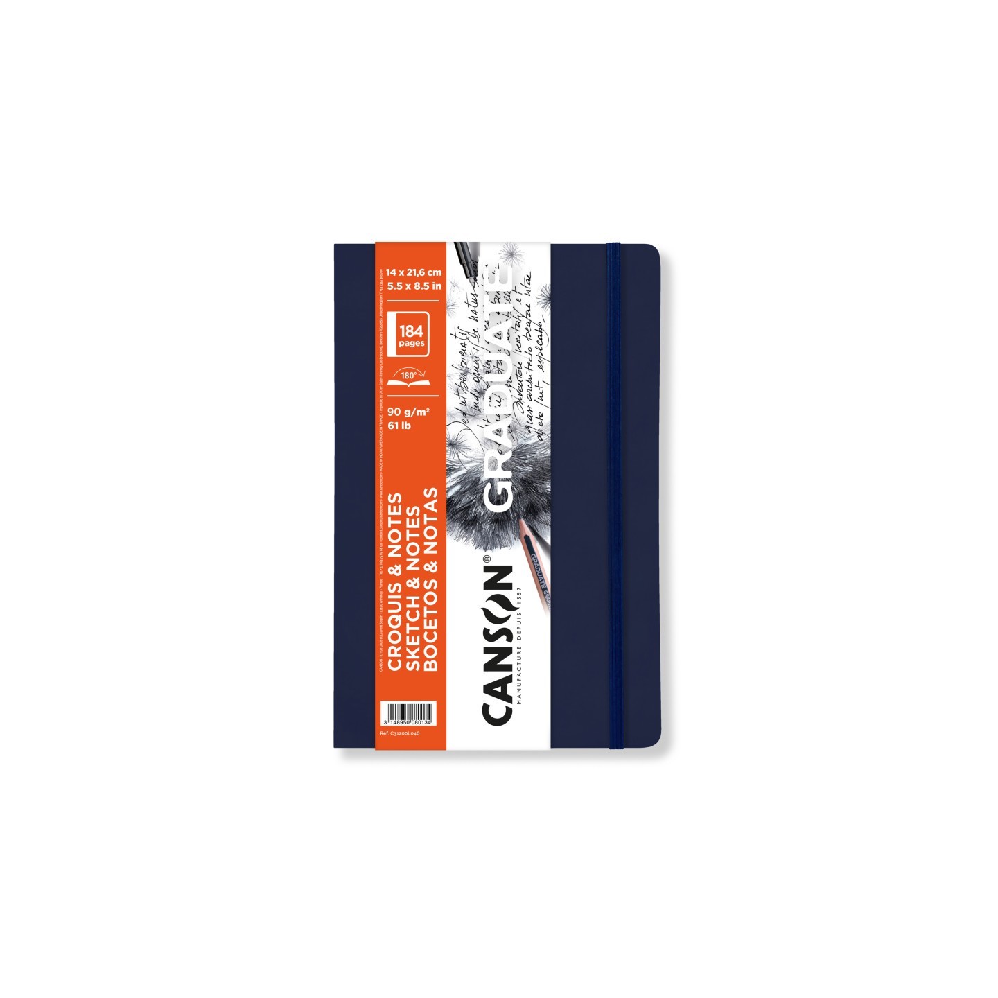 Canson Graduate Sketch & Notes Art Book, Dark Blue, Soft Cover Binding, 92 Sheet, 5.5x8.5 inch, 1 Count