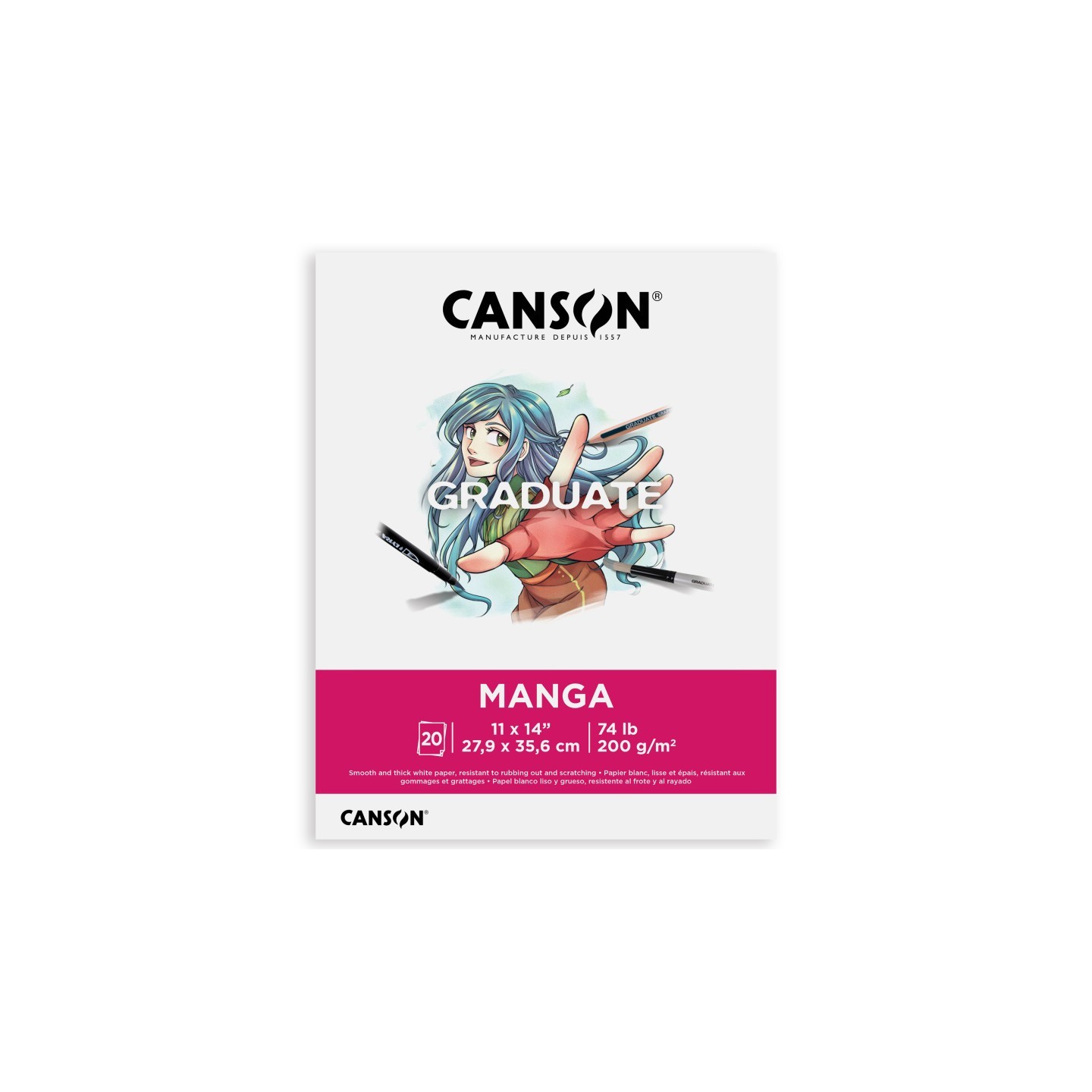 Canson Graduate Manga Pad, Foldover Binding, 20 Sheet, 11x14 inch, 1 Count