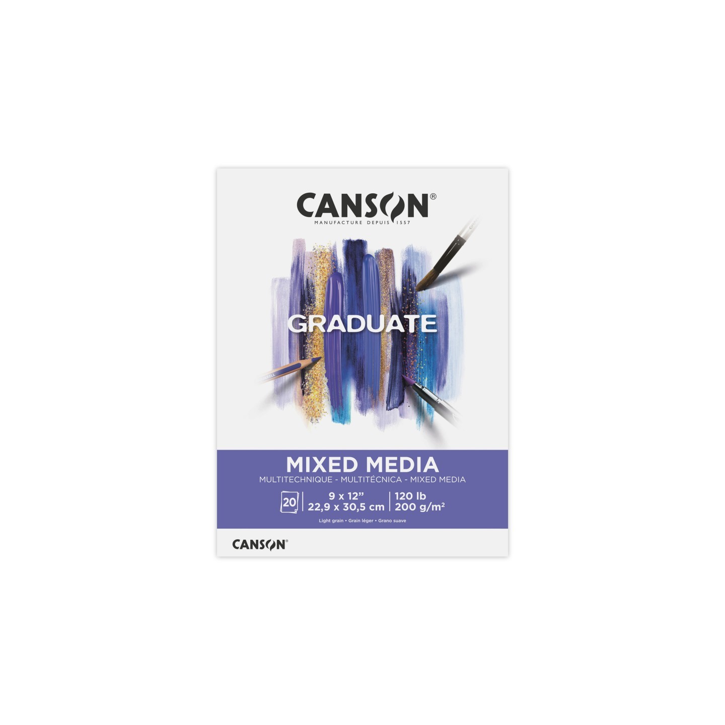 Canson Graduate Mixed Media Pad, Foldover Binding, 20 Sheet, 9x12 inch, 1 Count