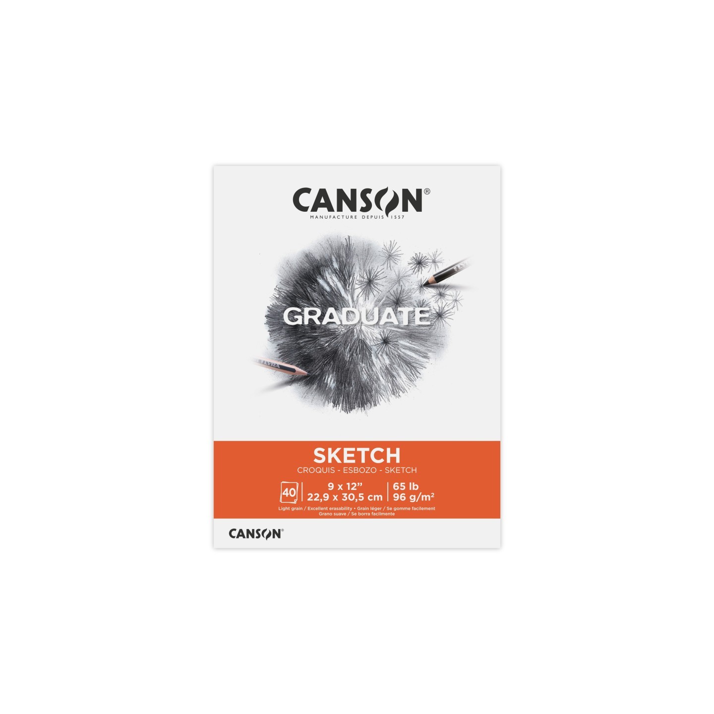 Canson Graduate Sketch Pad, Foldover Binding, 40 Sheet, 9x12 inch, 1 Count