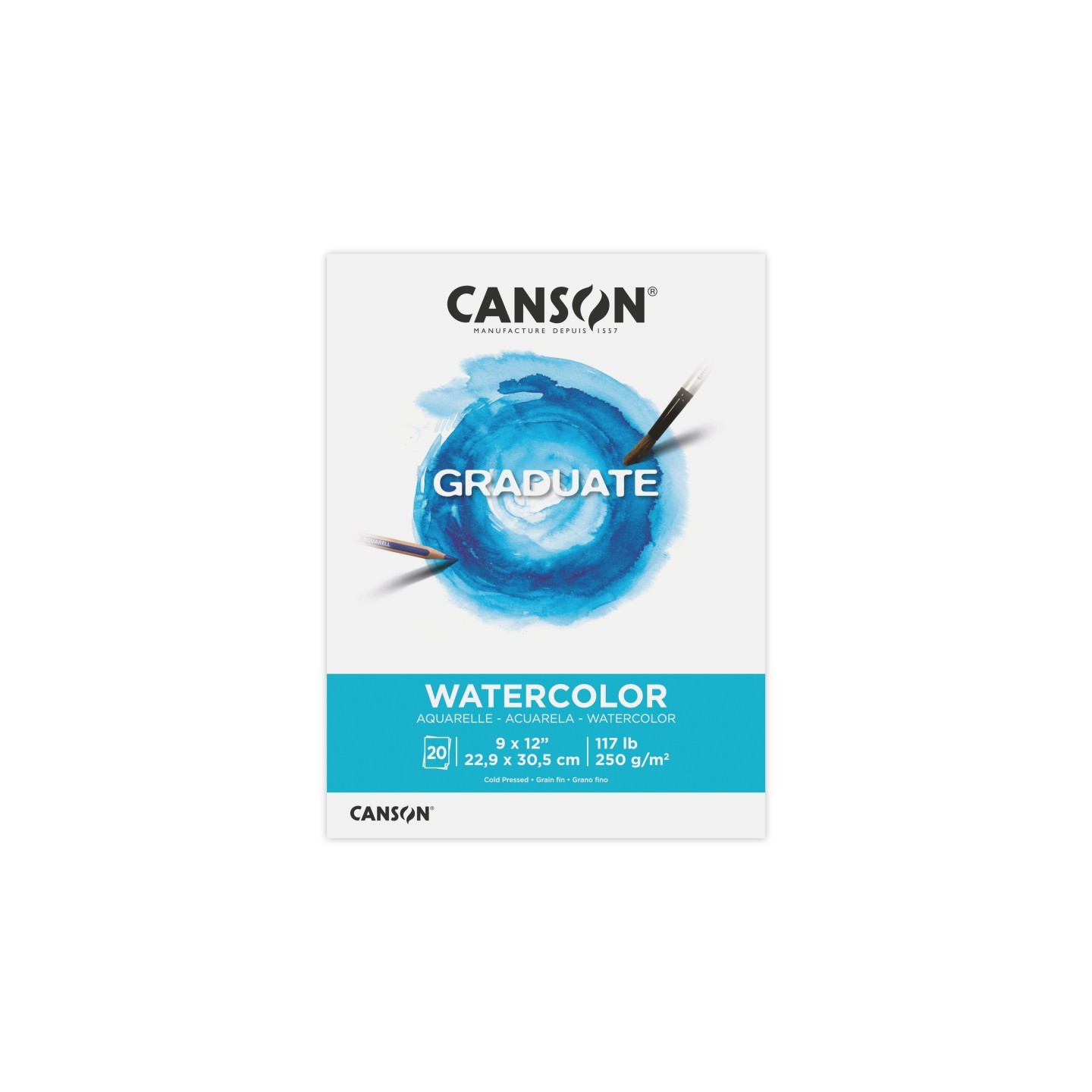 Canson Graduate Watercolor Pad, Foldover Binding, 20 Sheet, 9x12 inch, 1 Count