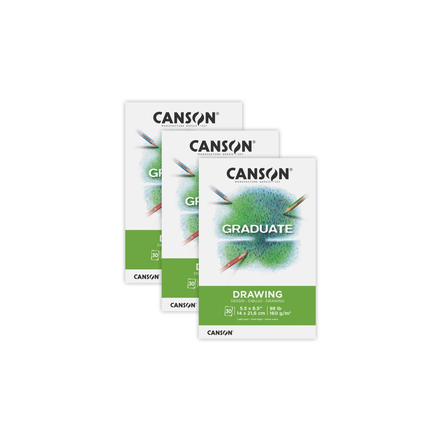 Canson Graduate Drawing Pad, Foldover Binding, 30 Sheet, 5.5x8.5 inch, Pack of 3