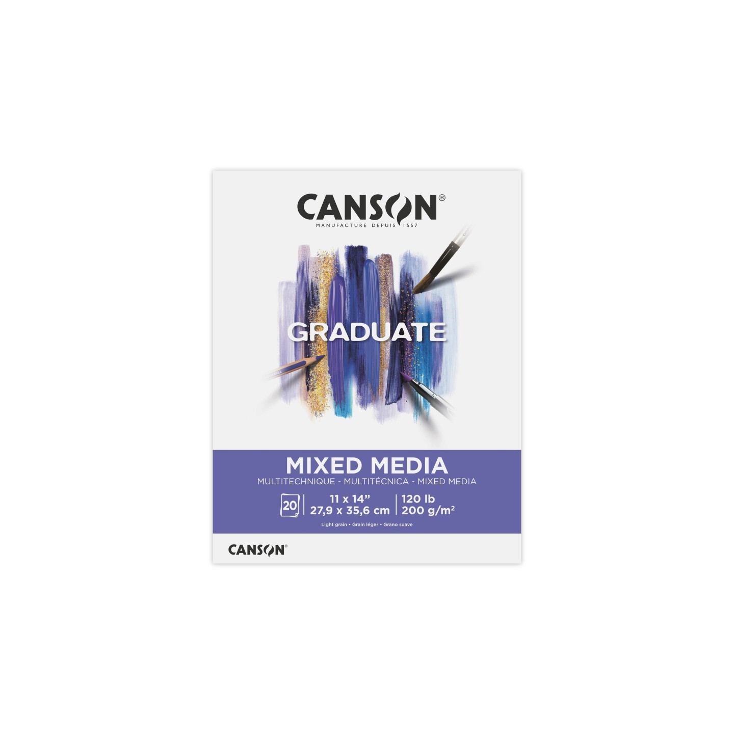 Canson Graduate Mixed Media Pad, Foldover Binding, 20 Sheet, 11x14 inch, 1 Count