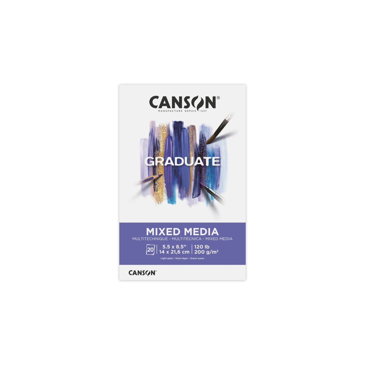 Canson Graduate Mixed Media Pad, Foldover Binding, 20 Sheet, 5.5x8.5 inch, 1 Count