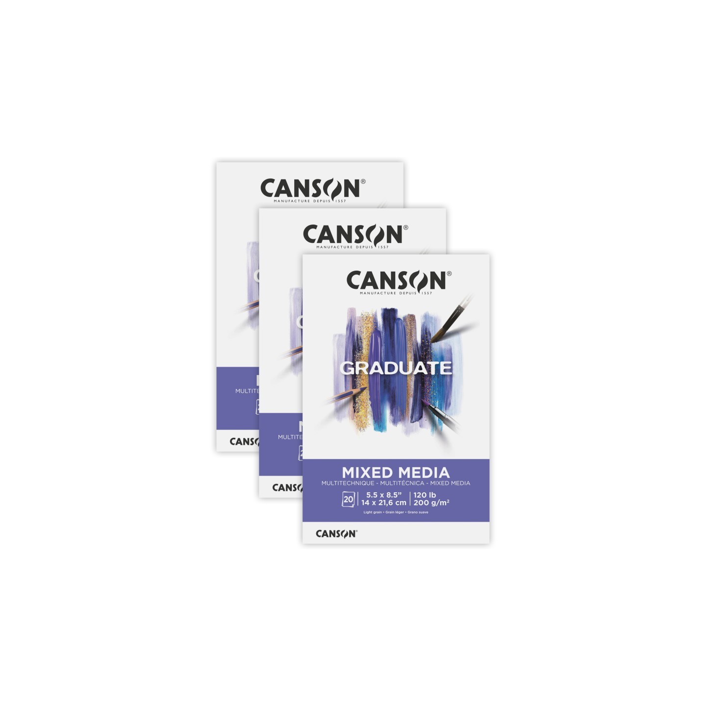 Canson Graduate Mixed Media Pad, Foldover Binding, 20 Sheet, 5.5x8.5 inch, Pack of 3