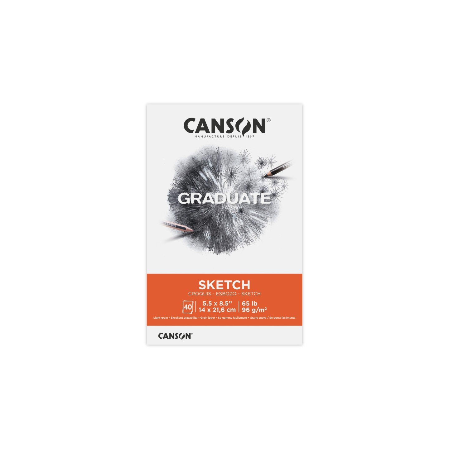 Canson Graduate Sketch Pad, Foldover Binding, 10 Sheet, 5.5x8.5 inch, 1 Count