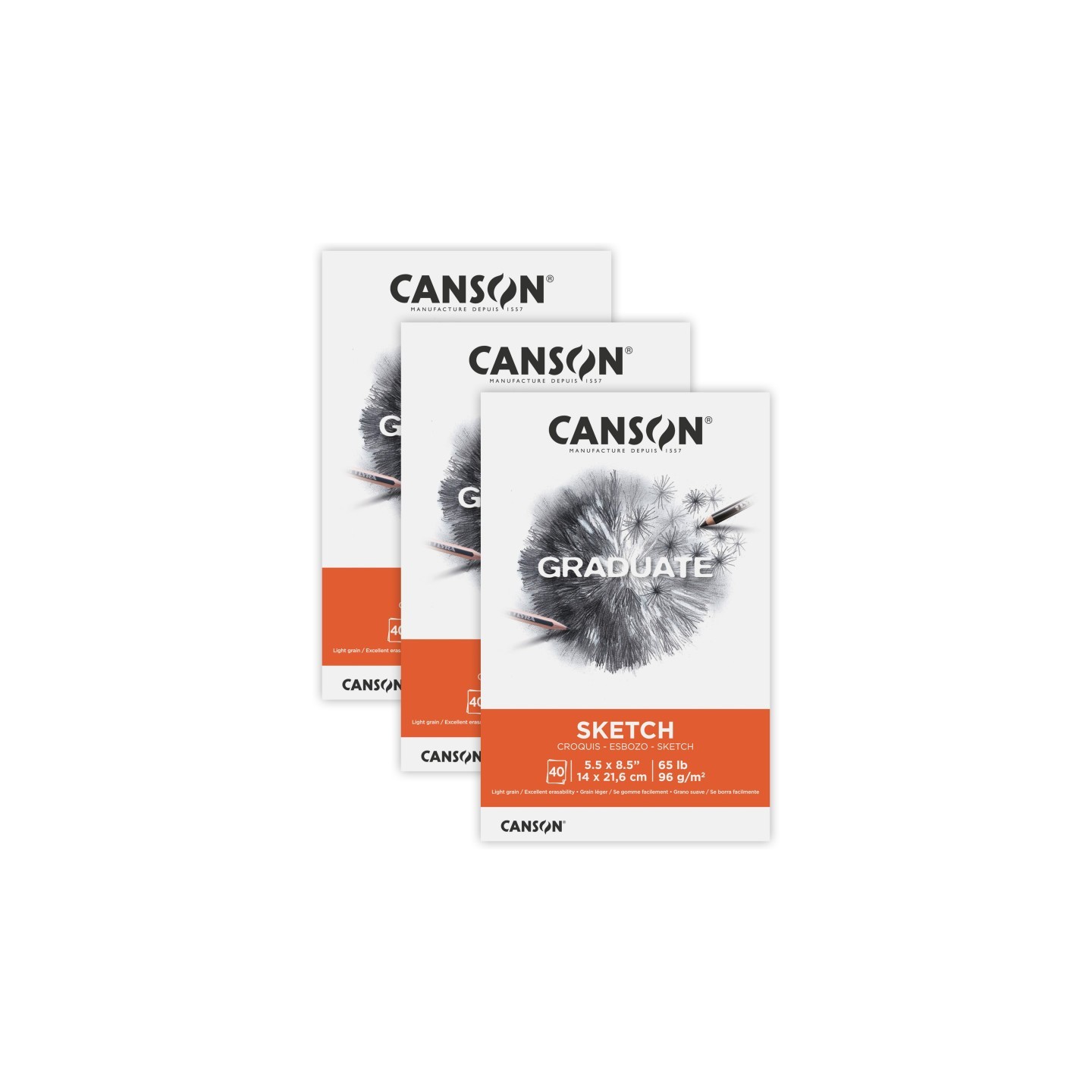 Canson Graduate Sketch Pad, Foldover Binding, 10 Sheet, 5.5x8.5 inch, Pack of 3