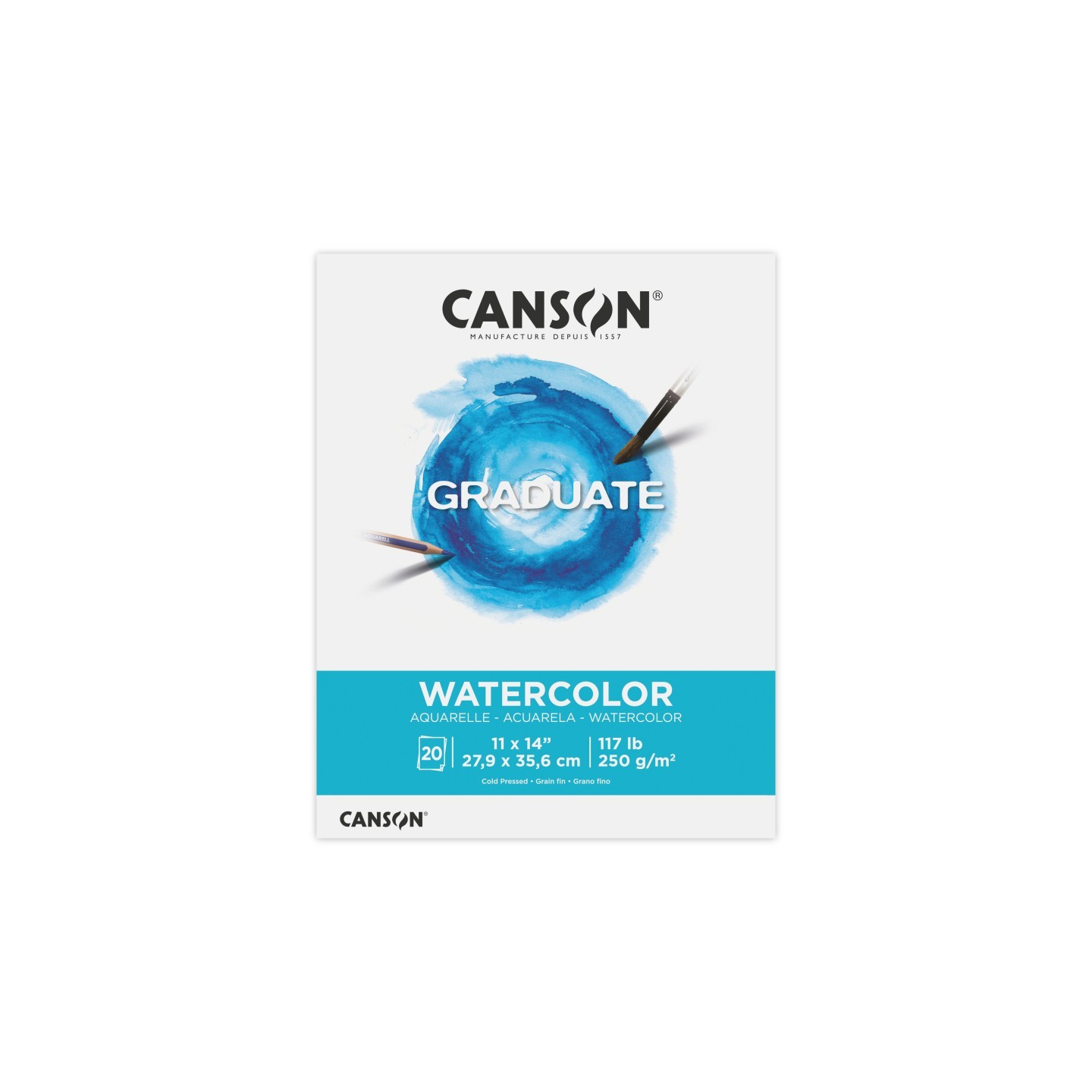 Canson Graduate Watercolor Pad, Foldover Binding, 20 Sheet, 11x14 inch, 1 Count