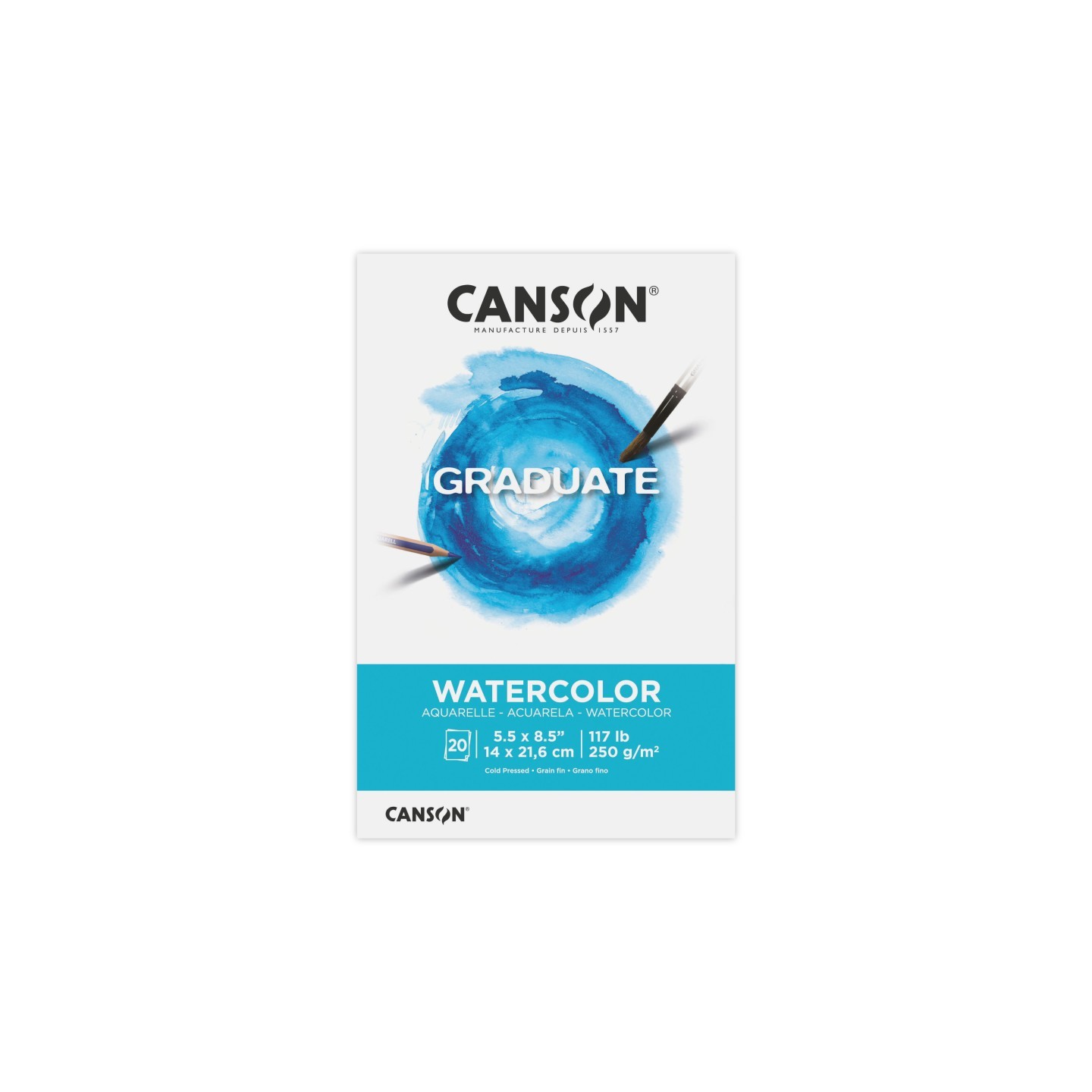 Canson Graduate Watercolor Pad, Foldover Binding, 20 Sheet, 5.5x8.5 inch, 1 Count